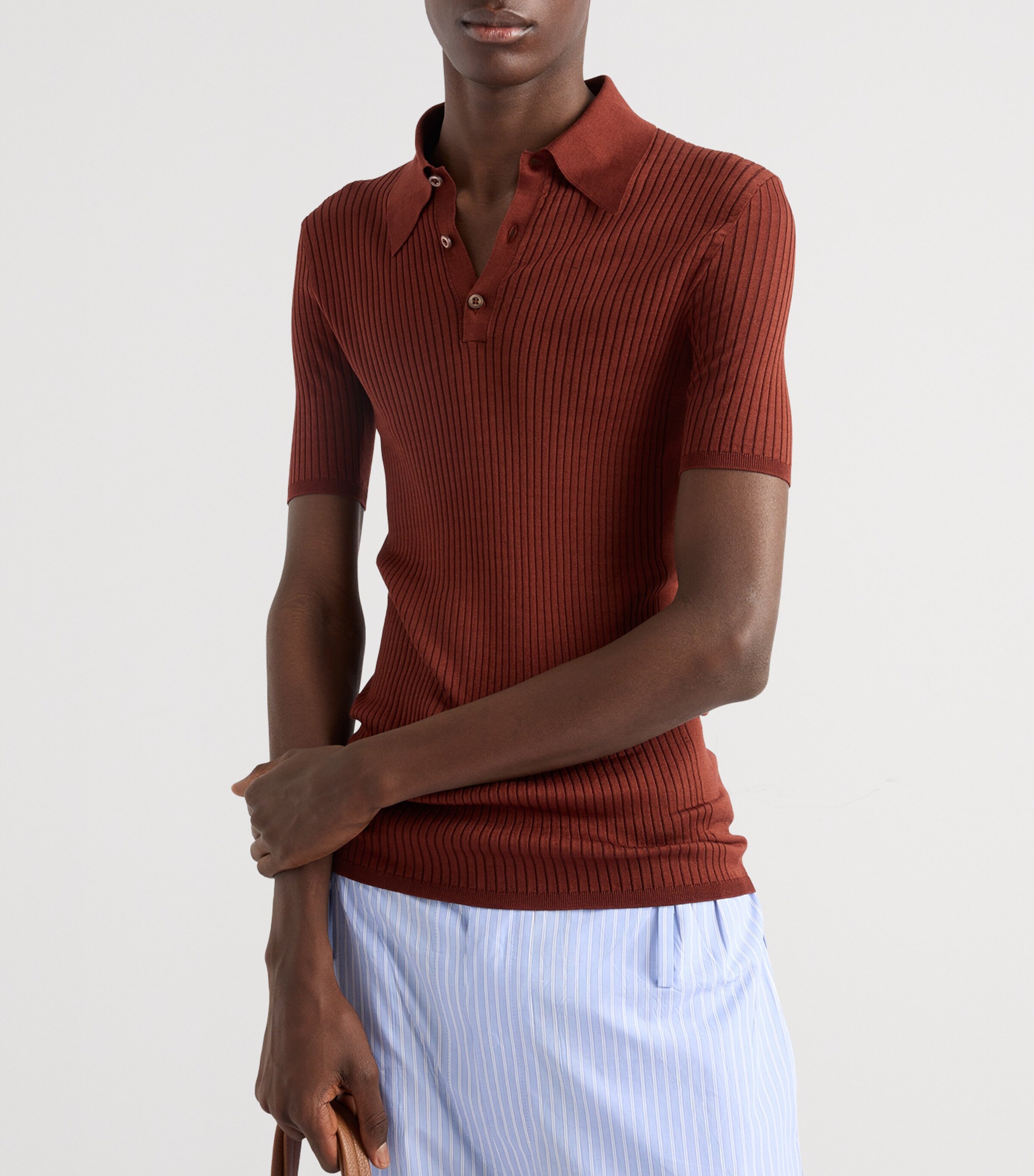 Cotton Ribbed Polo Shirt F0033 Image 4