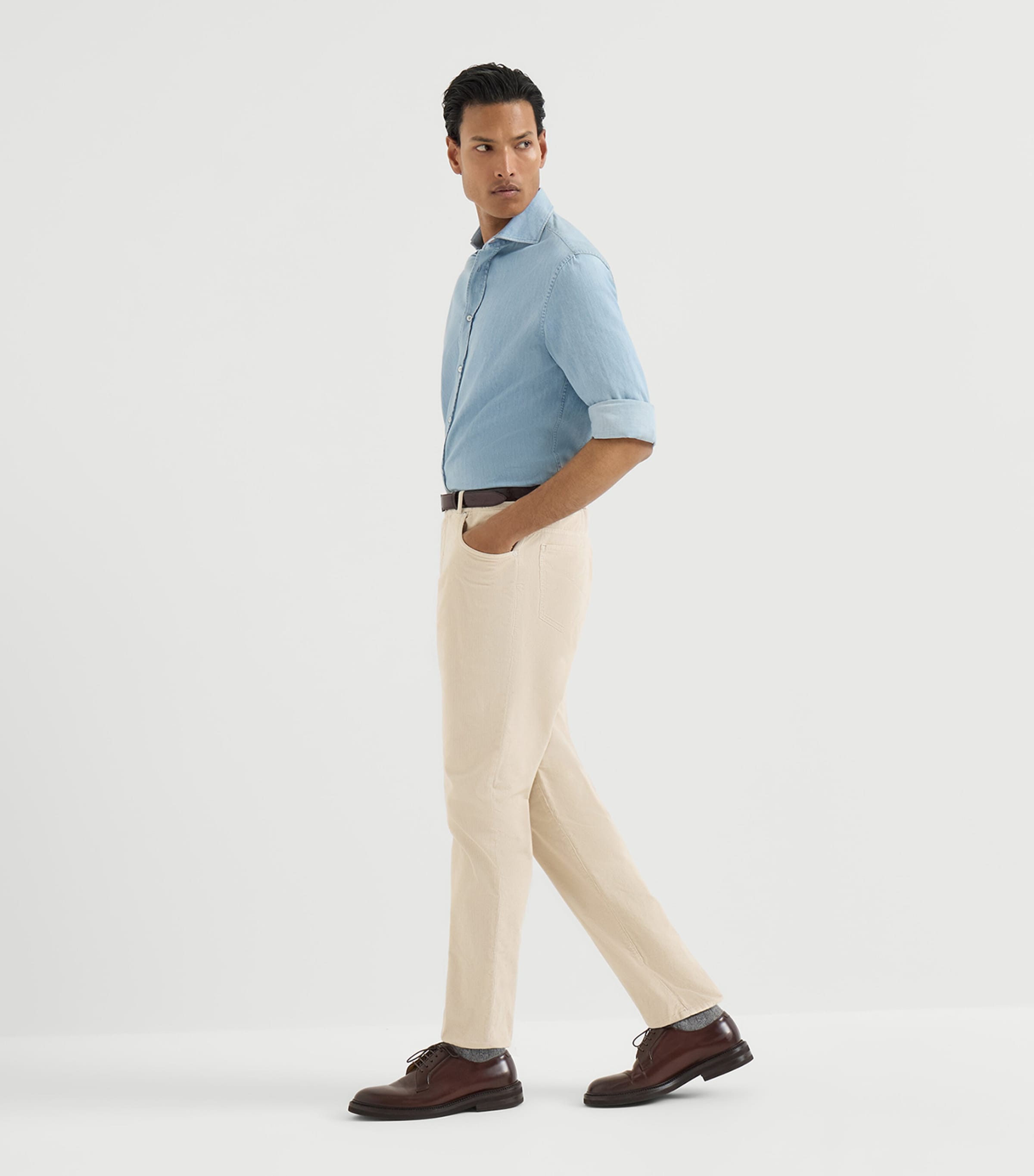 Brunello Cucinelli Mens Cotton Canvas Straight Trousers Sand Image 2