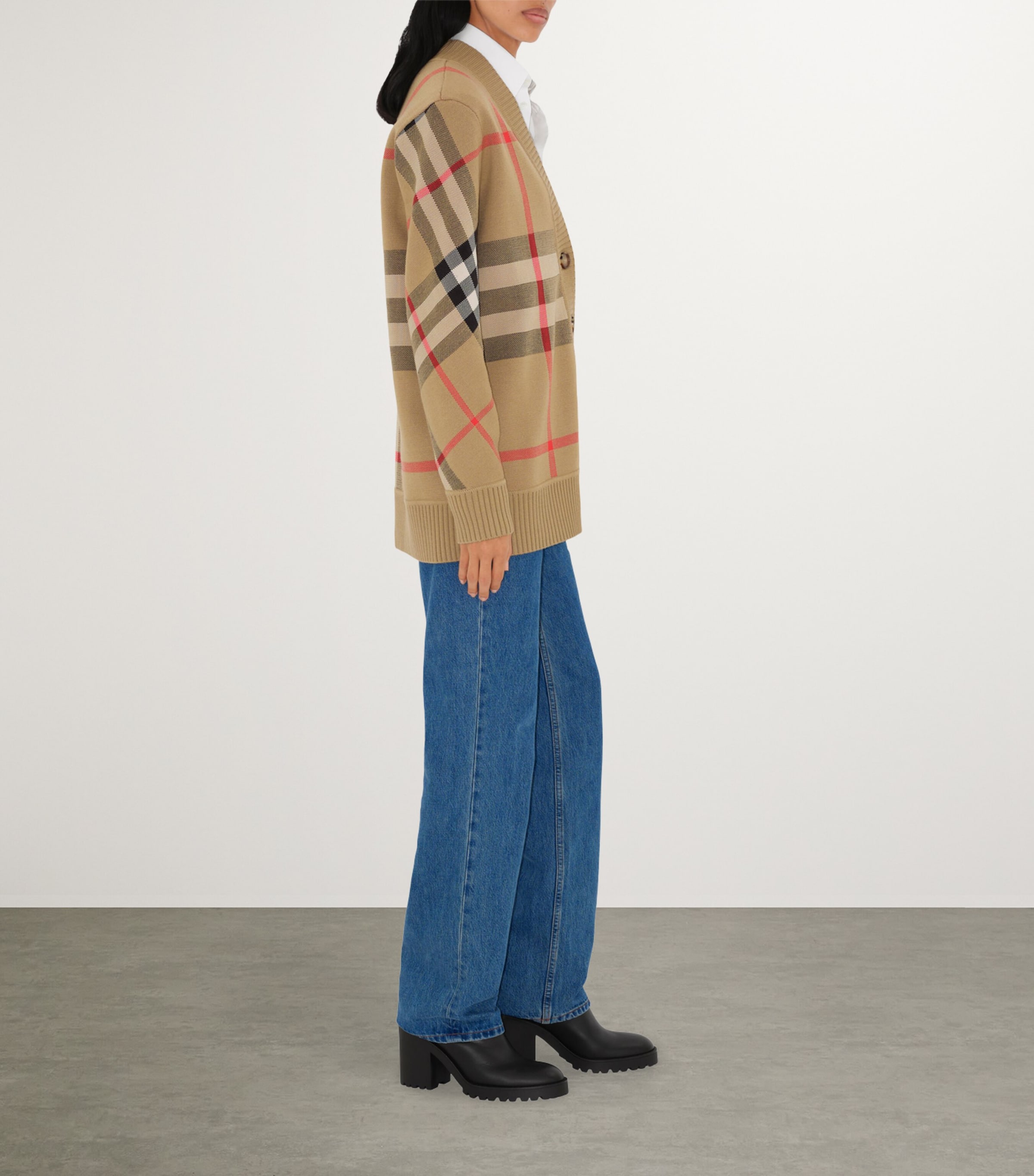 Wool-Blend Check Cardigan ARCHIVE BEIGE Image 3