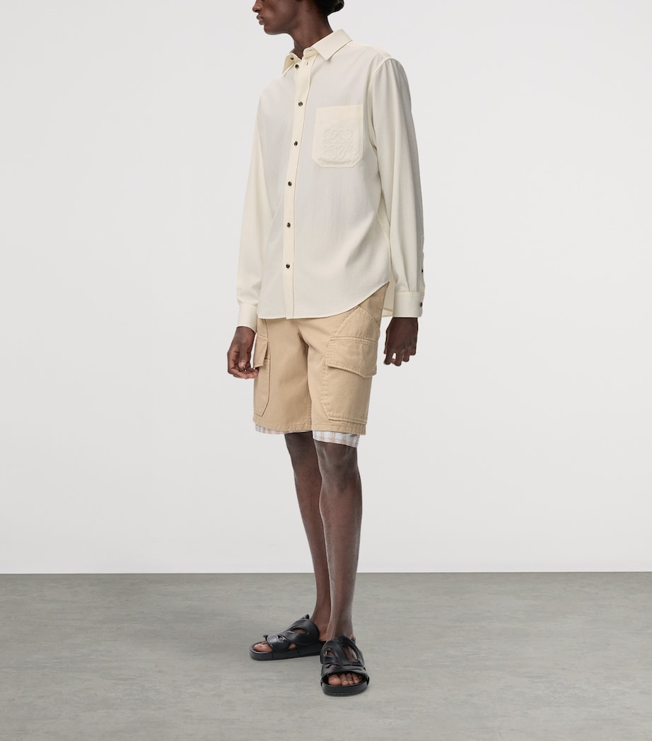 LOEWE Mens x Paula's Ibiza Cotton-Satin Cargo Shorts Sand Image 2