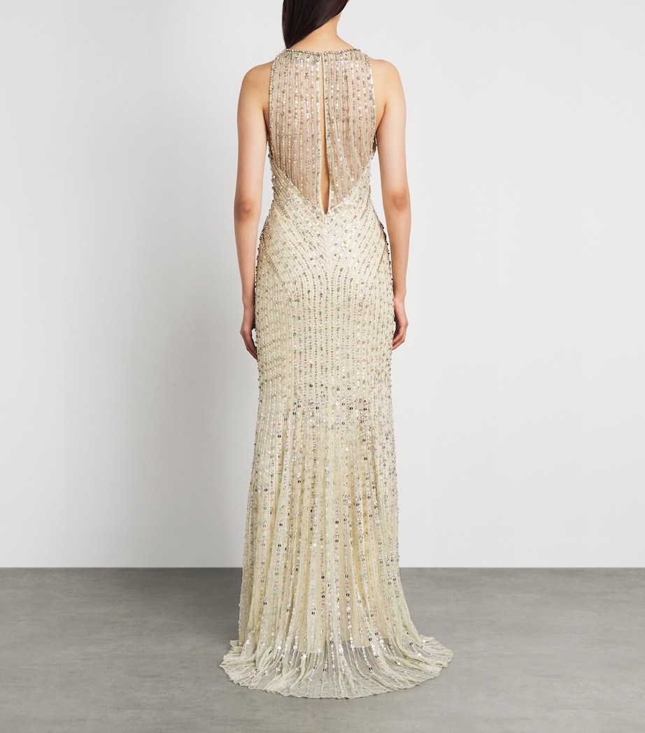 Jenny Packham Womens Embellished Atlas Gown Pacrchment Image 4