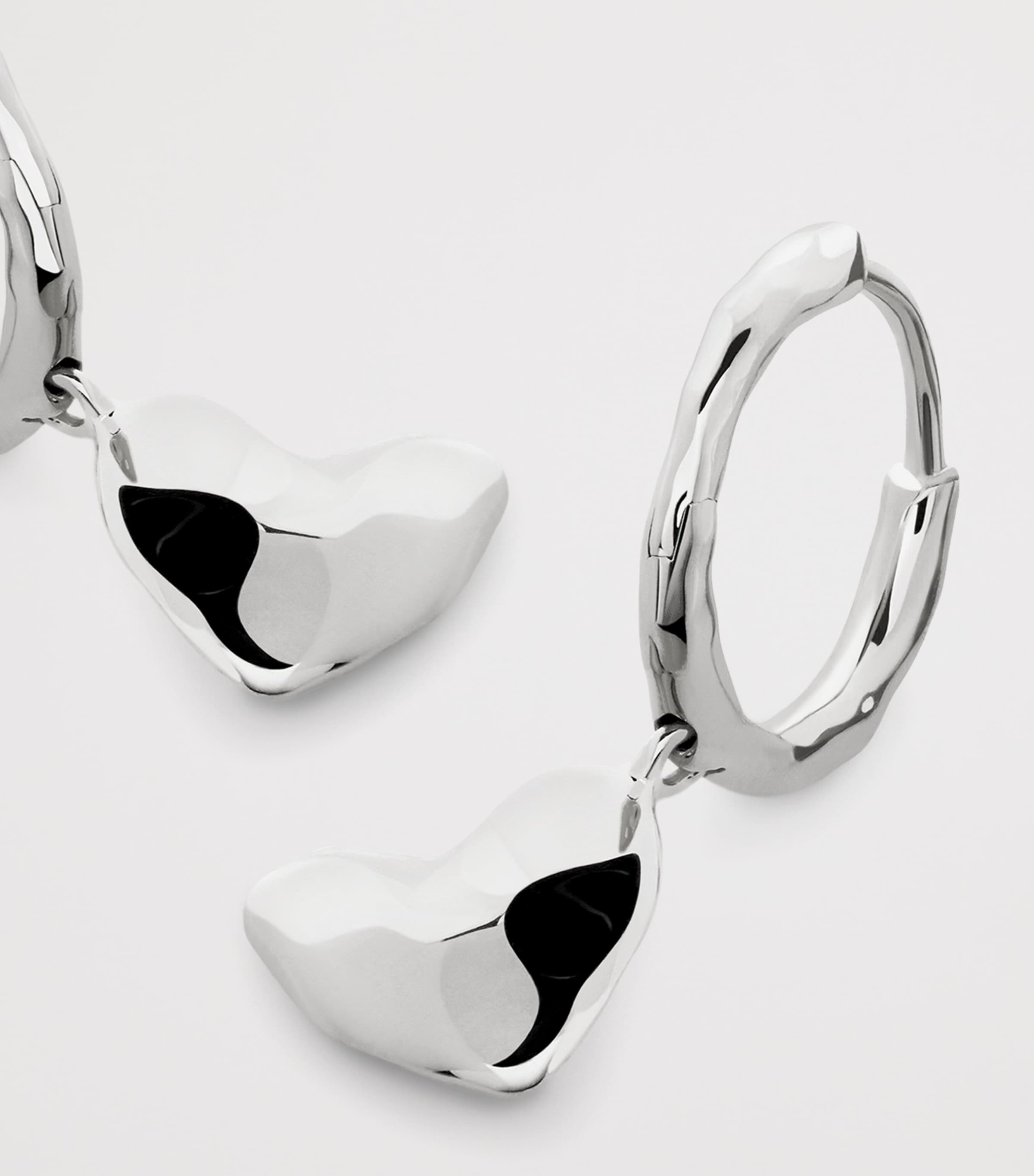 Sterling Silver Heart Drop Huggie Earrings STERLING SILVER Image 3