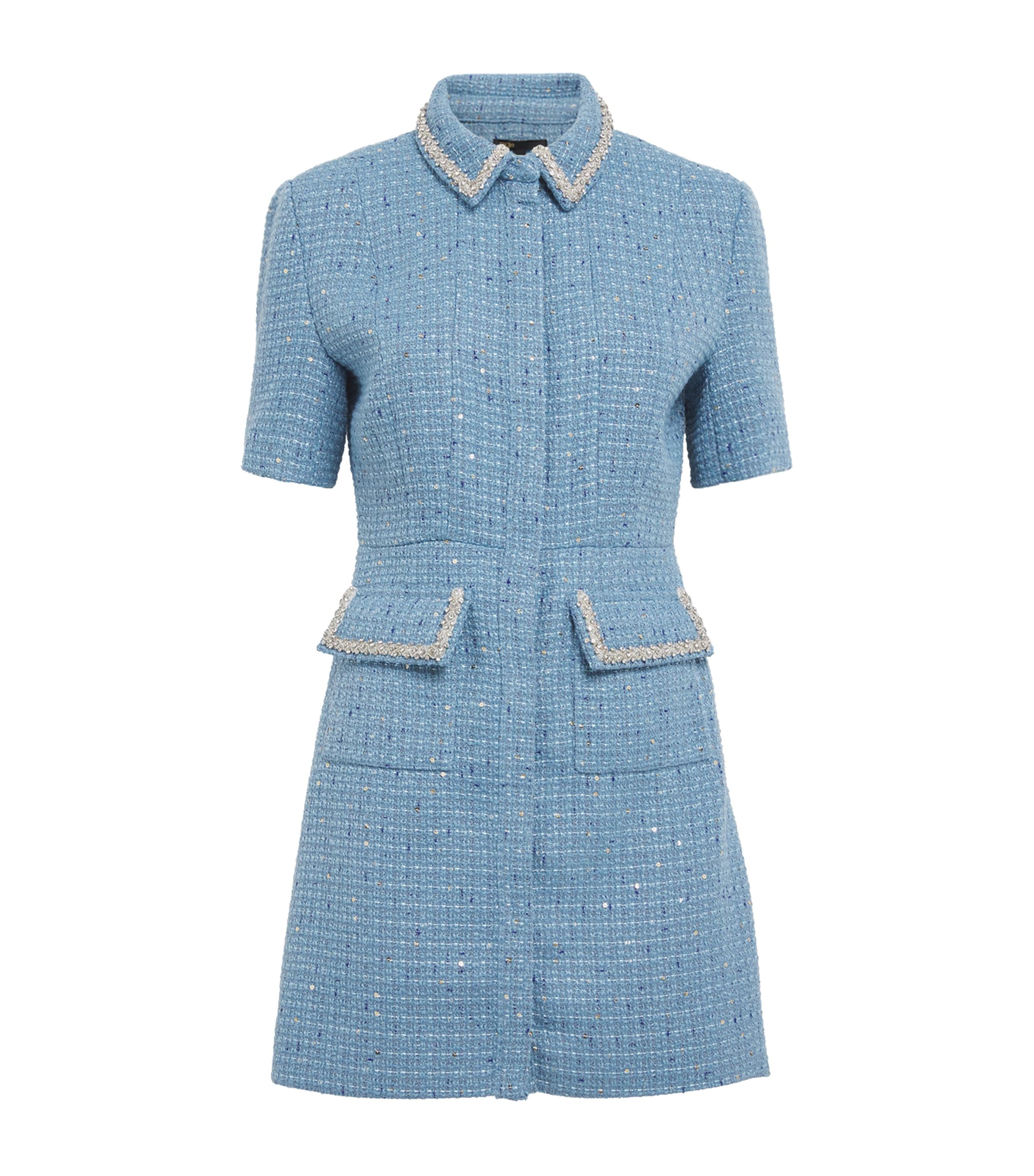 Maje Sequin Tweed Short Dress In Blue