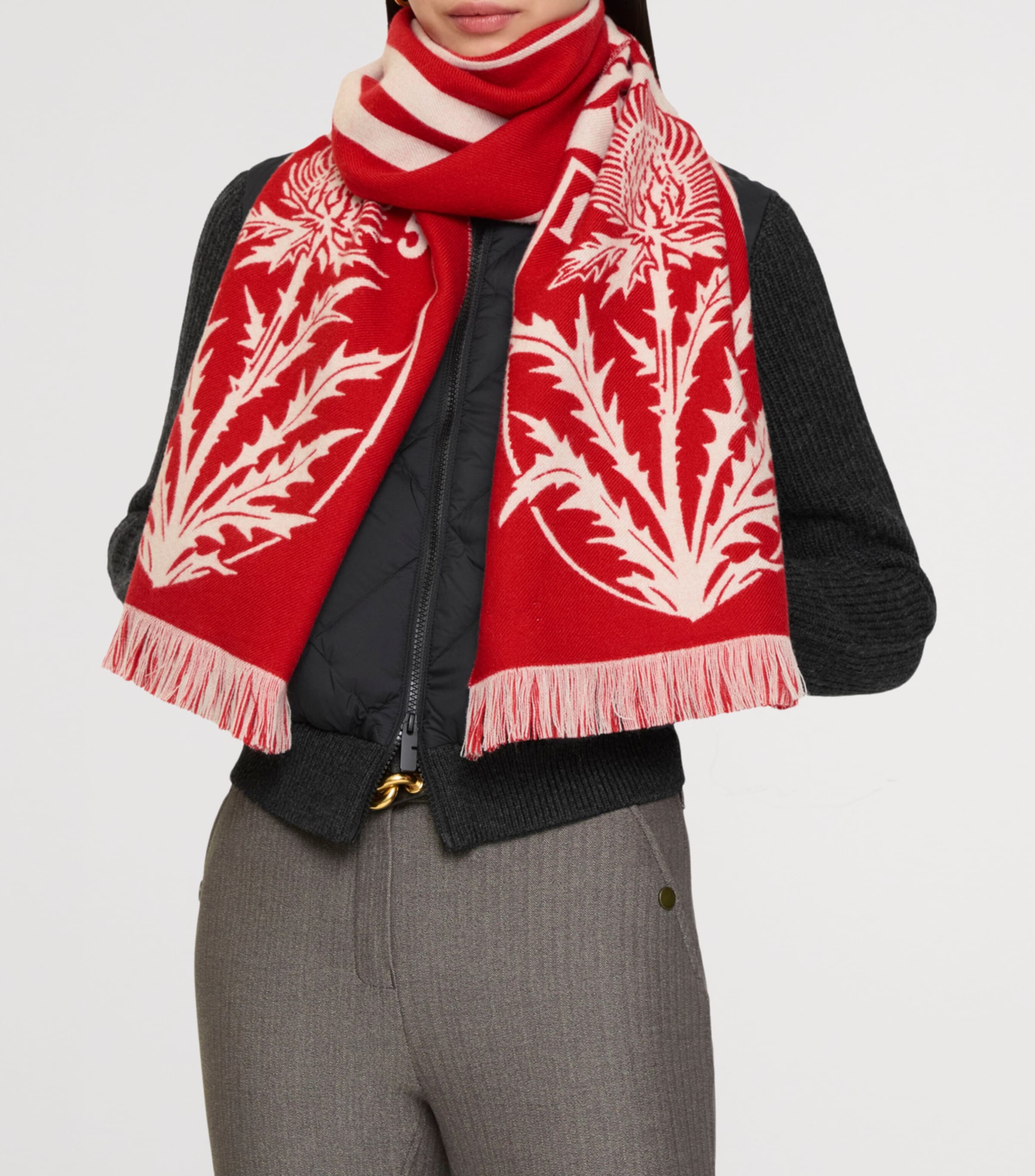 Wool Thistle Shield Scarf POPPY RED Image 2