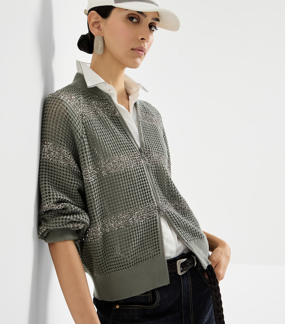 Brunello Cucinelli Womens Cotton Crochet Sequin-Trim Cardigan Image 4
