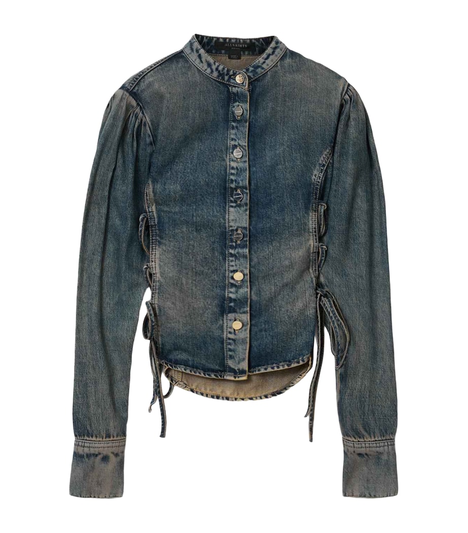 AllSaints Womens Denim Lace-Up Evanna Shirt Tinted Indigo Image 1