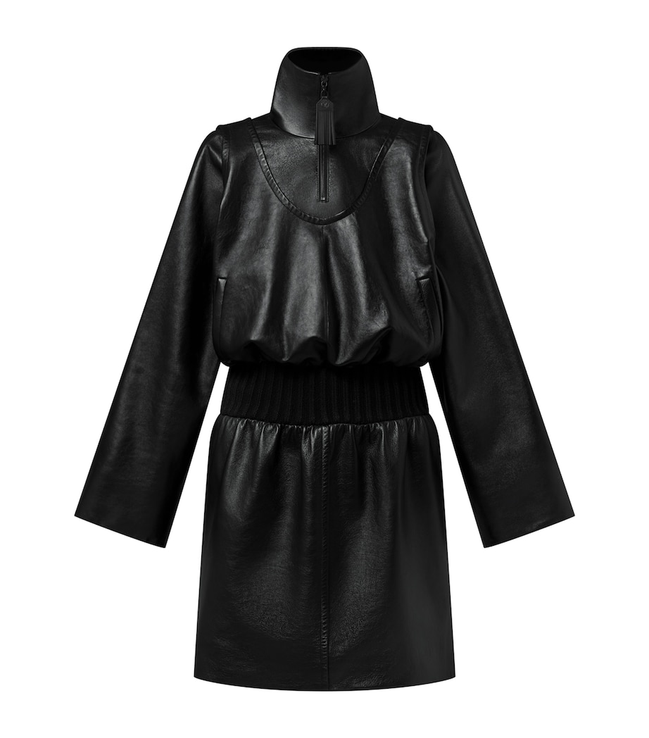 Lambskin Quarter-Zip Mini Dress BLACK Image 1