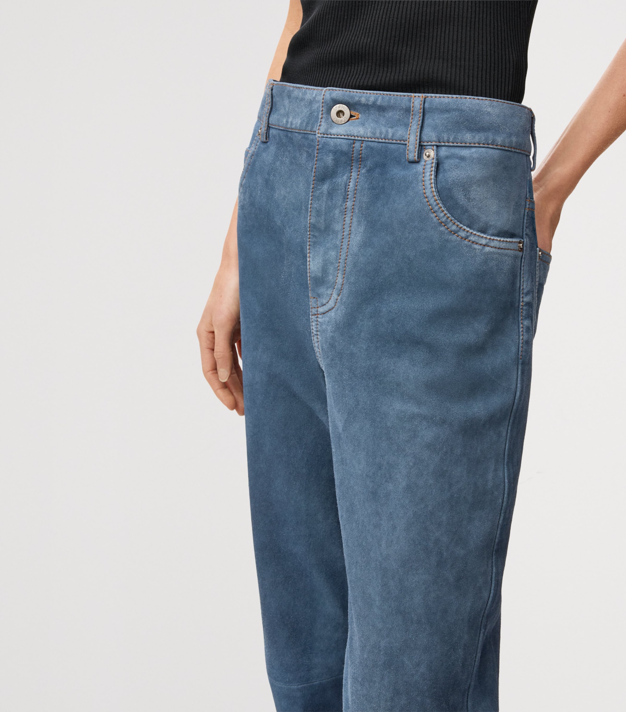LOEWE Womens Suede Straight Jeans Blue Image 5
