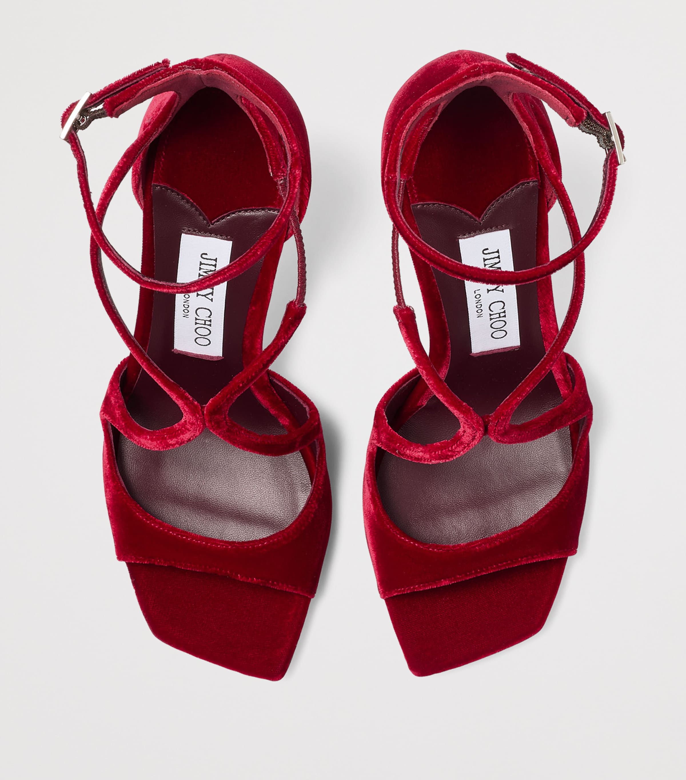 Jimmy Choo Red Azia 95 Velvet Sandals | Harrods US