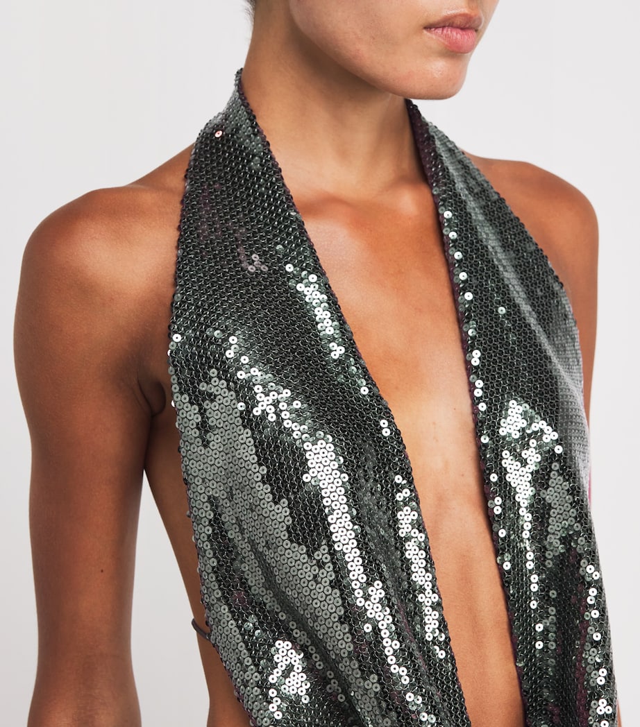 Sequin Halter Mini Dress DARK OLIVE Image 6