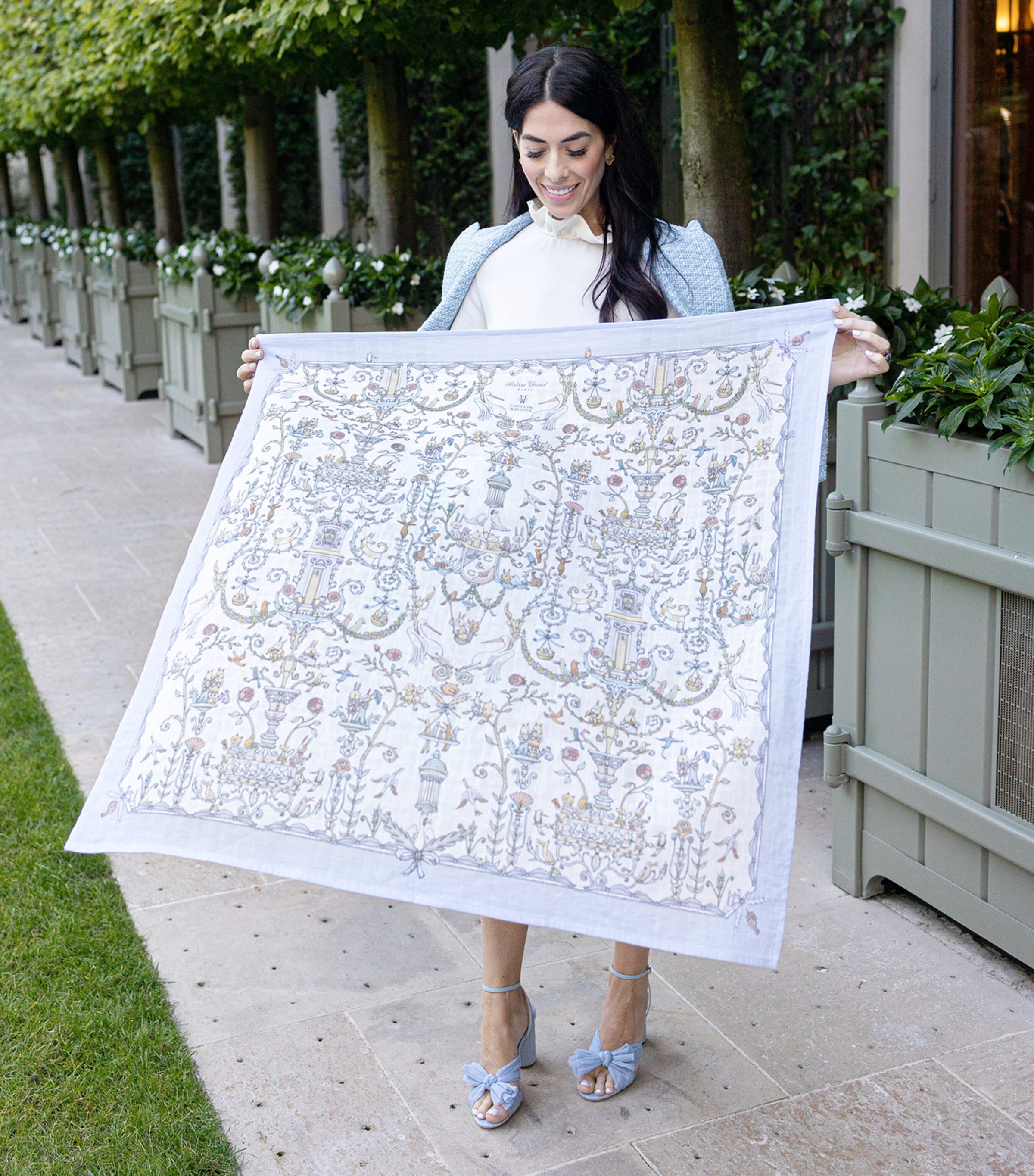 x Caitlin Wilson Toile De Jouy Blanket (100cm x 100cm) BLUE Image 4