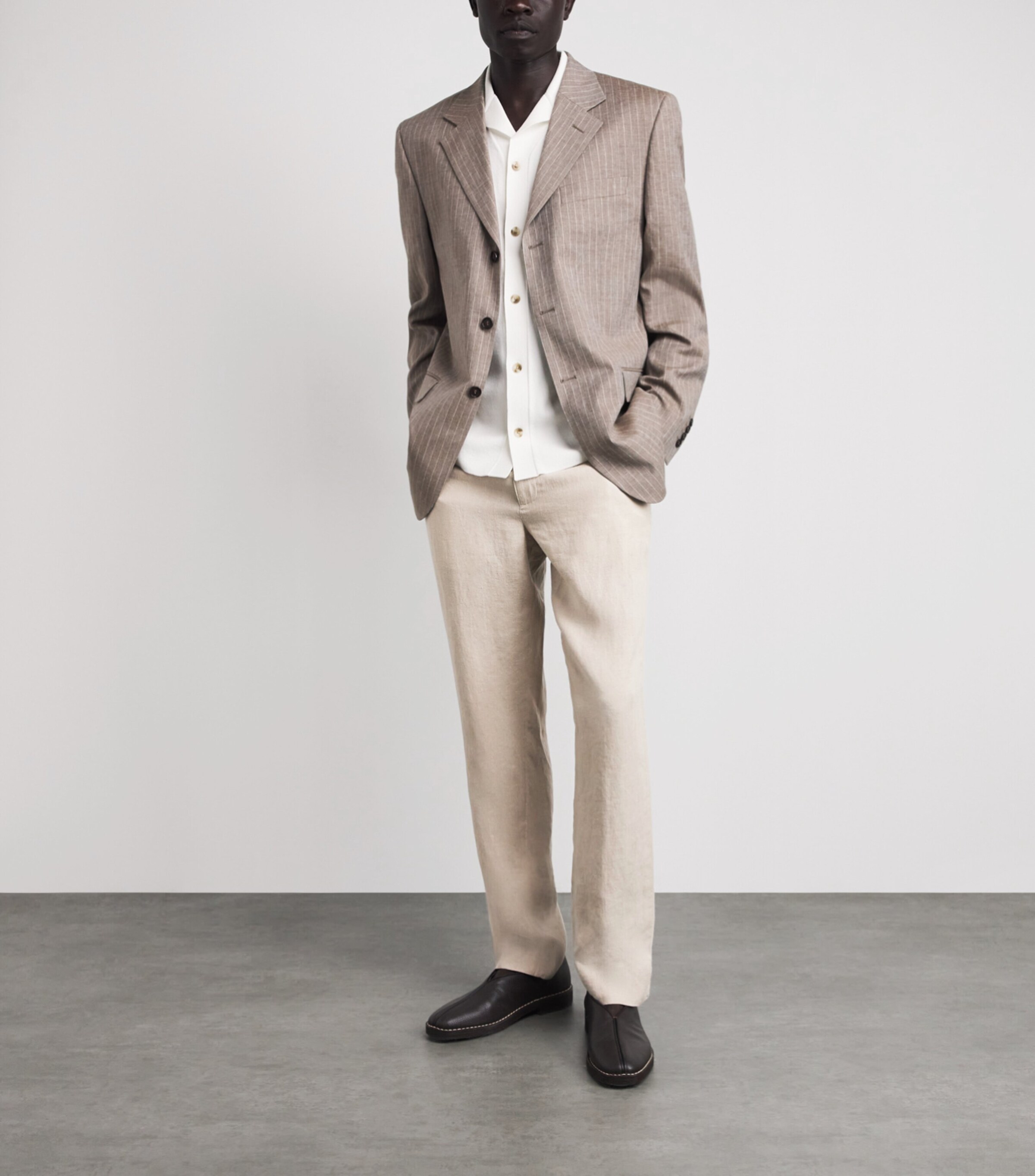 Vince Mens Linen Drawstring Straight Trousers Pumice Rock Image 2