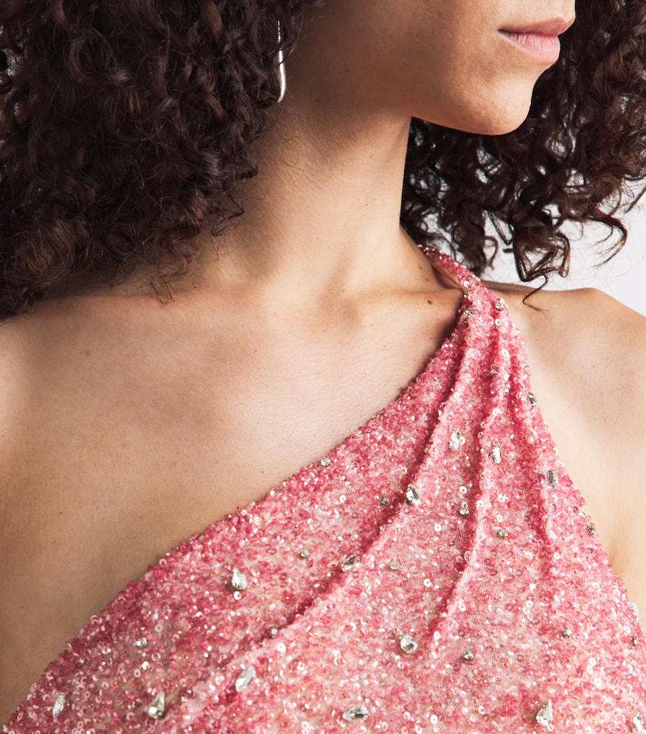 Rachel Gilbert Womens Embellished One-Shoulder Kaito Gown Pink Ombre Image 3