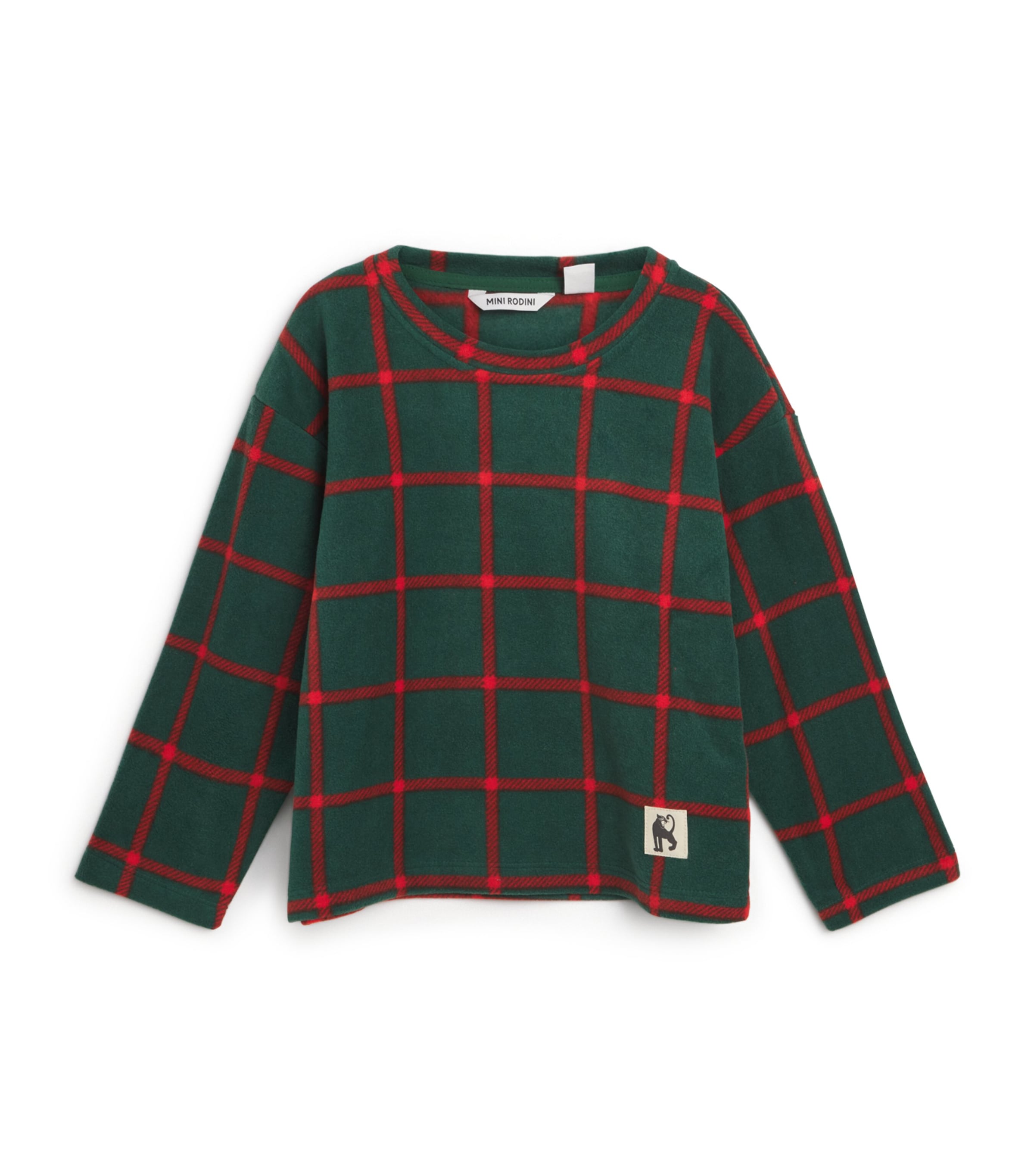 Mini Rodini Fleece Plaid Long-Sleeve Top (3-11 Years) Green Image 1