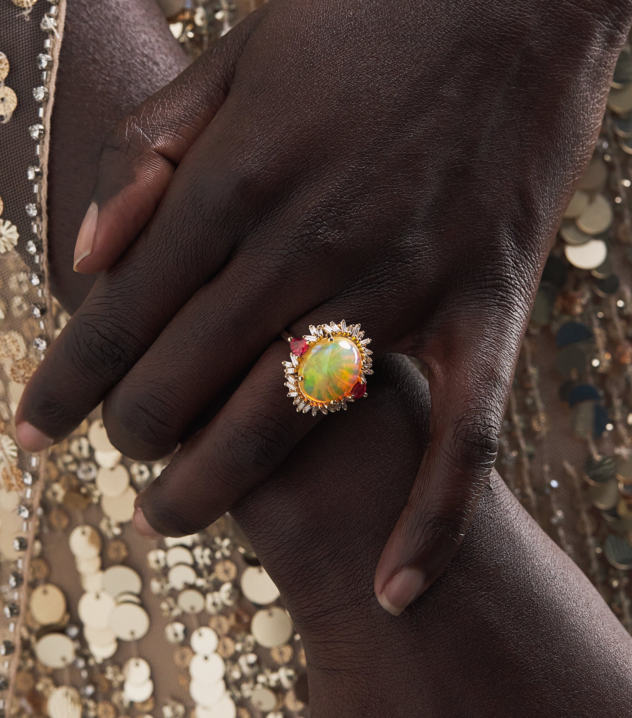 Suzanne Kalan Yellow Gold, Diamond, Sapphire and Opal One of a Kind Oval Portrait Ring Yg/opal/ms Image 2