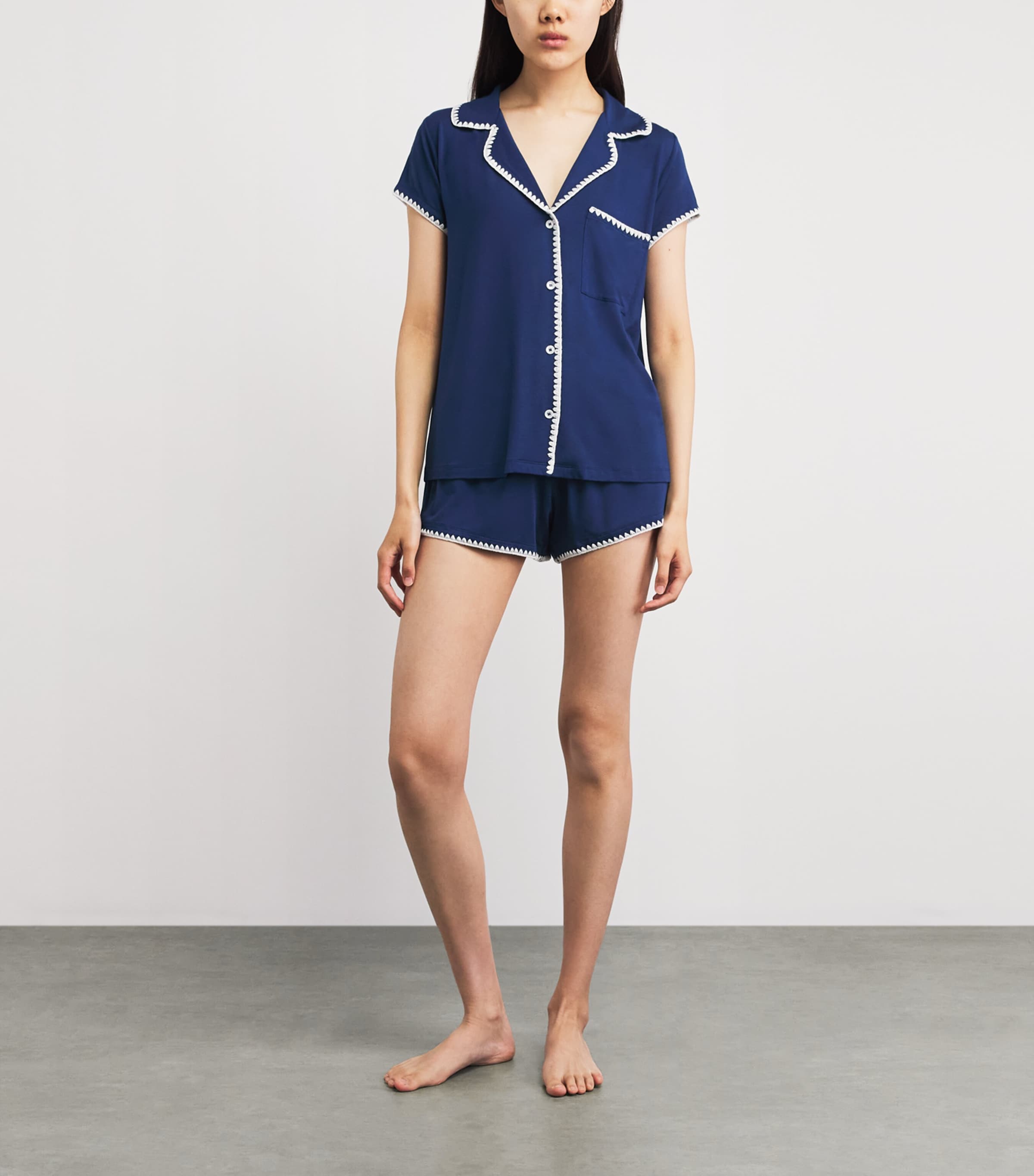 Eberjey Womens Short-Sleeve Frida Pyjama Set Navy/ivory Image 2