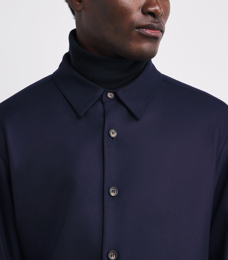 Wool-Blend Button-Up Shirt 4503 BLK BLU PTTN Image 6