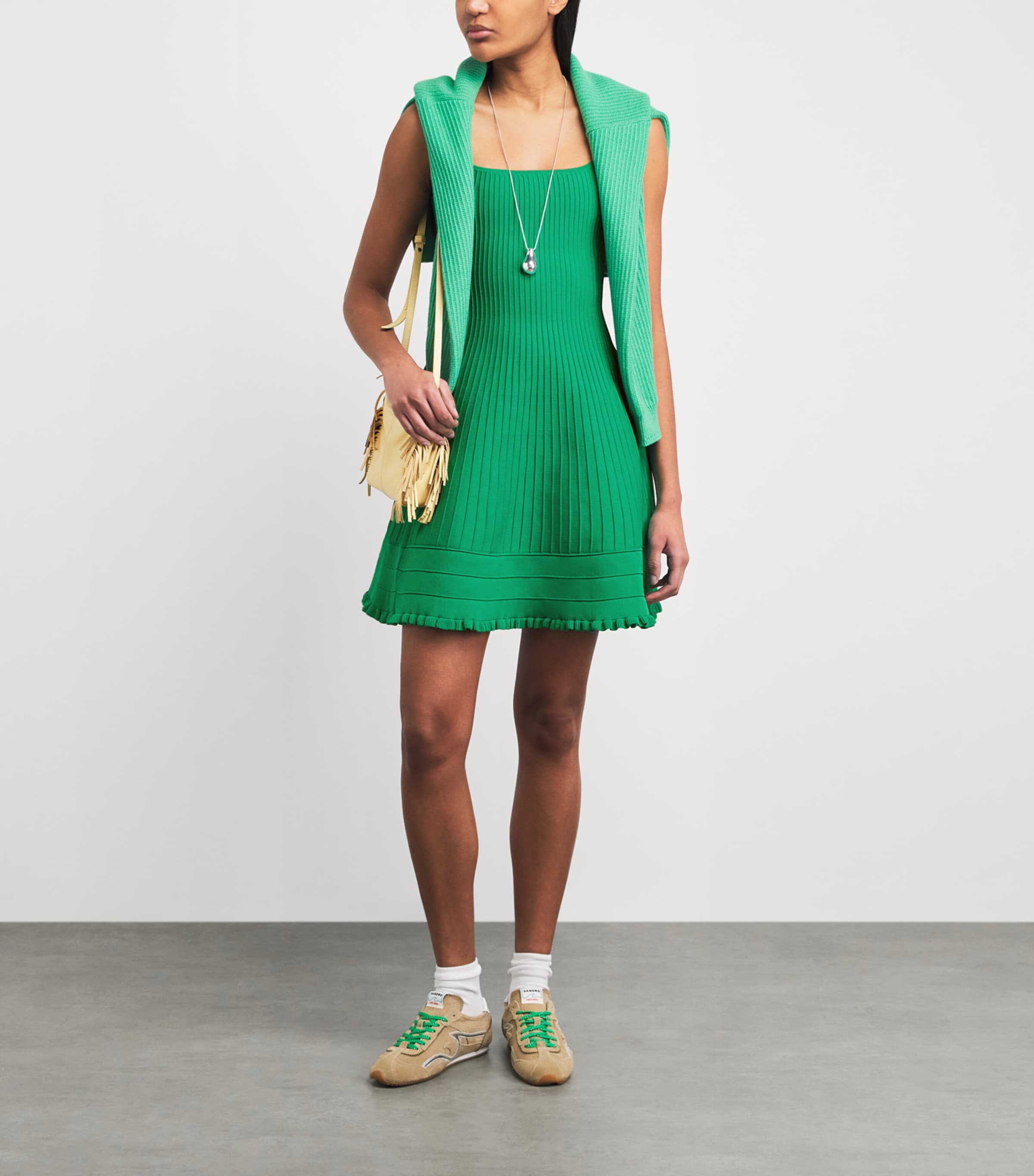 Maje Womens Knitted Skater Mini Dress Green Image 2