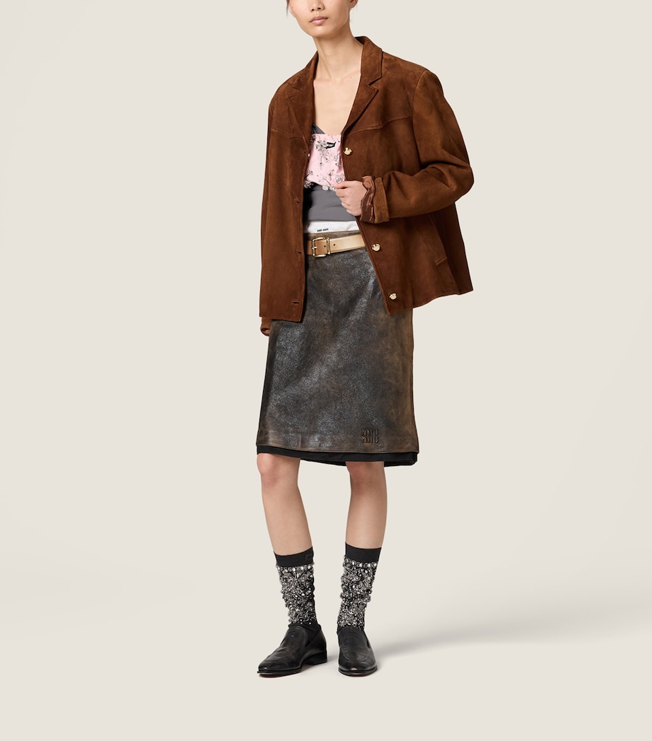 Miu Miu Womens Waxed Suede Jacket Brown Image 2