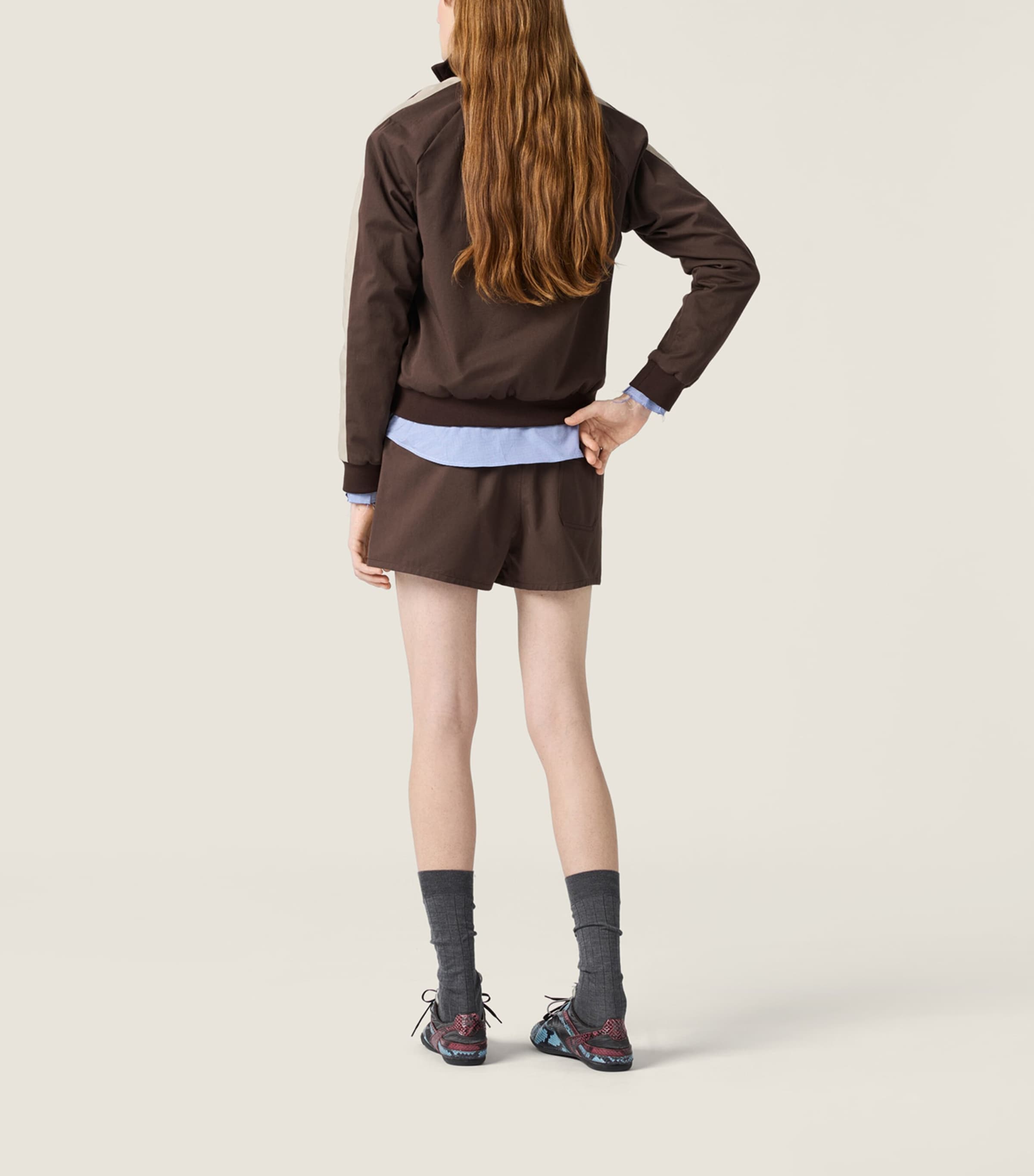 Miu Miu Womens Cotton Twill Shorts Brown Image 3