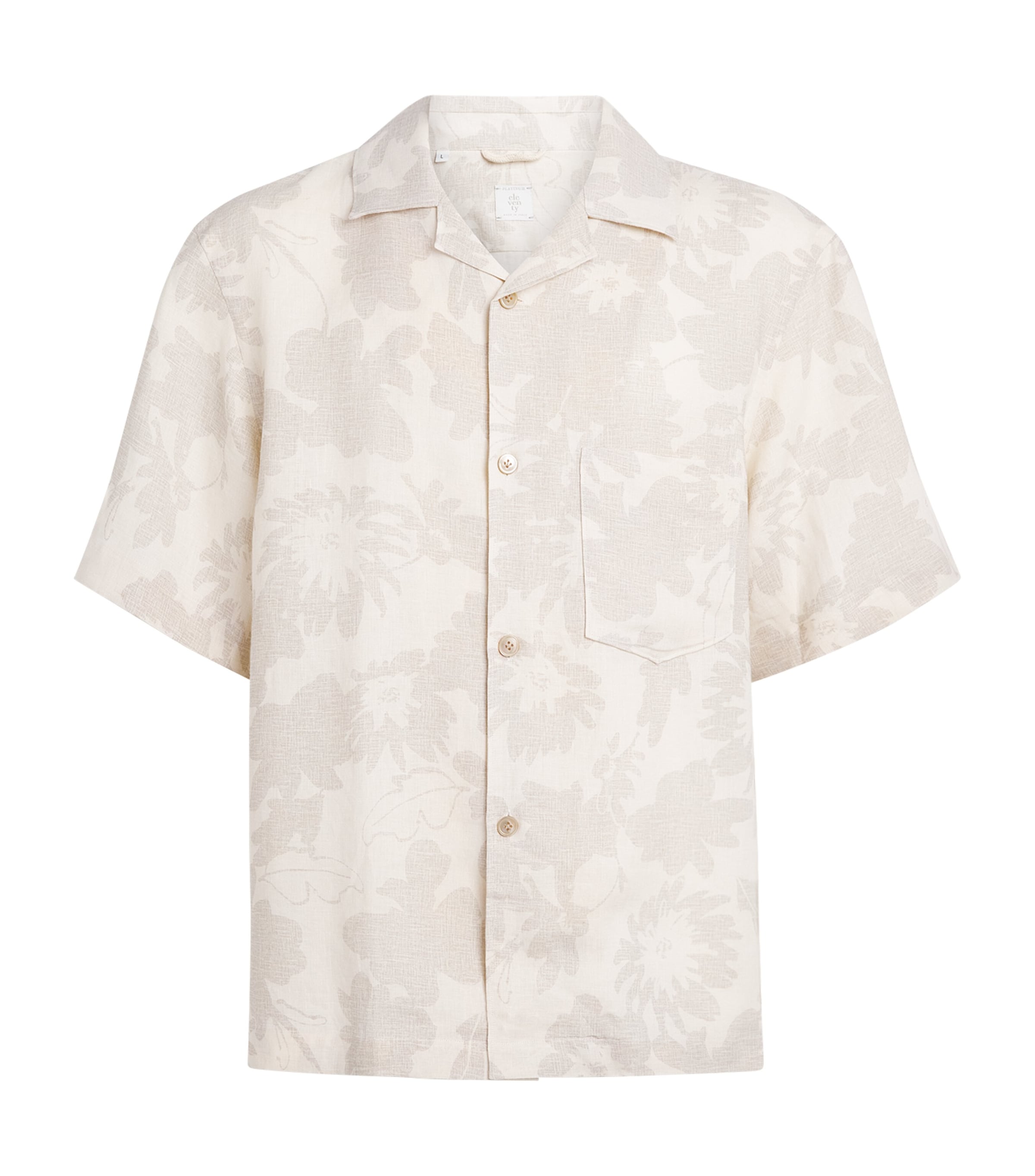 Eleventy Mens Linen Printed Bowling Overshirt Sabbia E Sabbia Image 1