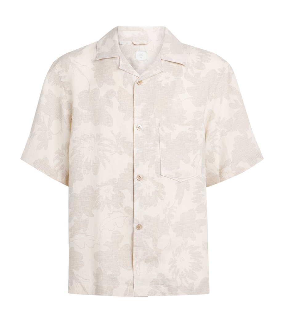 Eleventy Mens Linen Printed Bowling Overshirt Sabbia E Sabbia Image 1