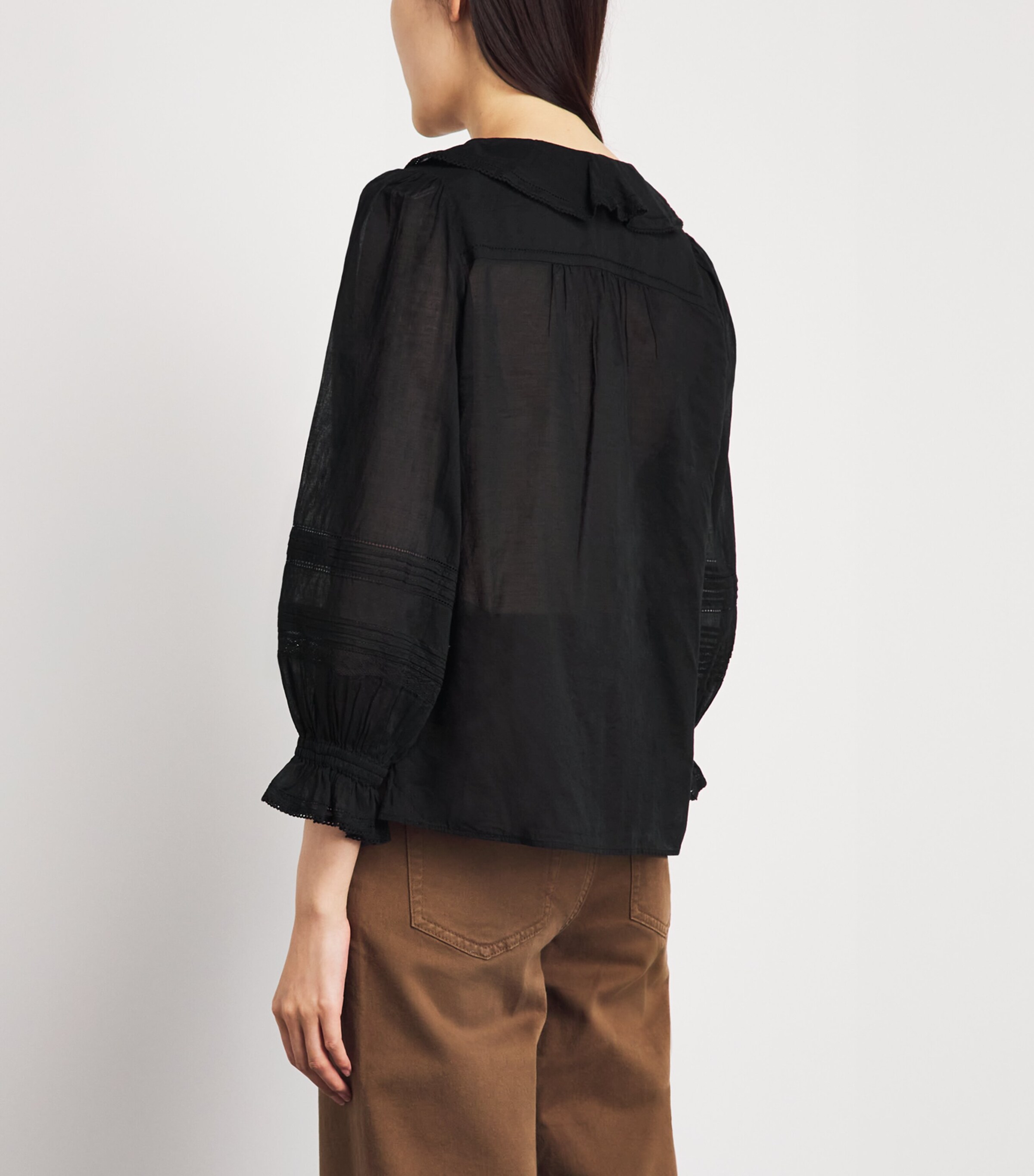 ME+EM Womens Cotton Voile Ruffle Blouse Black Image 5