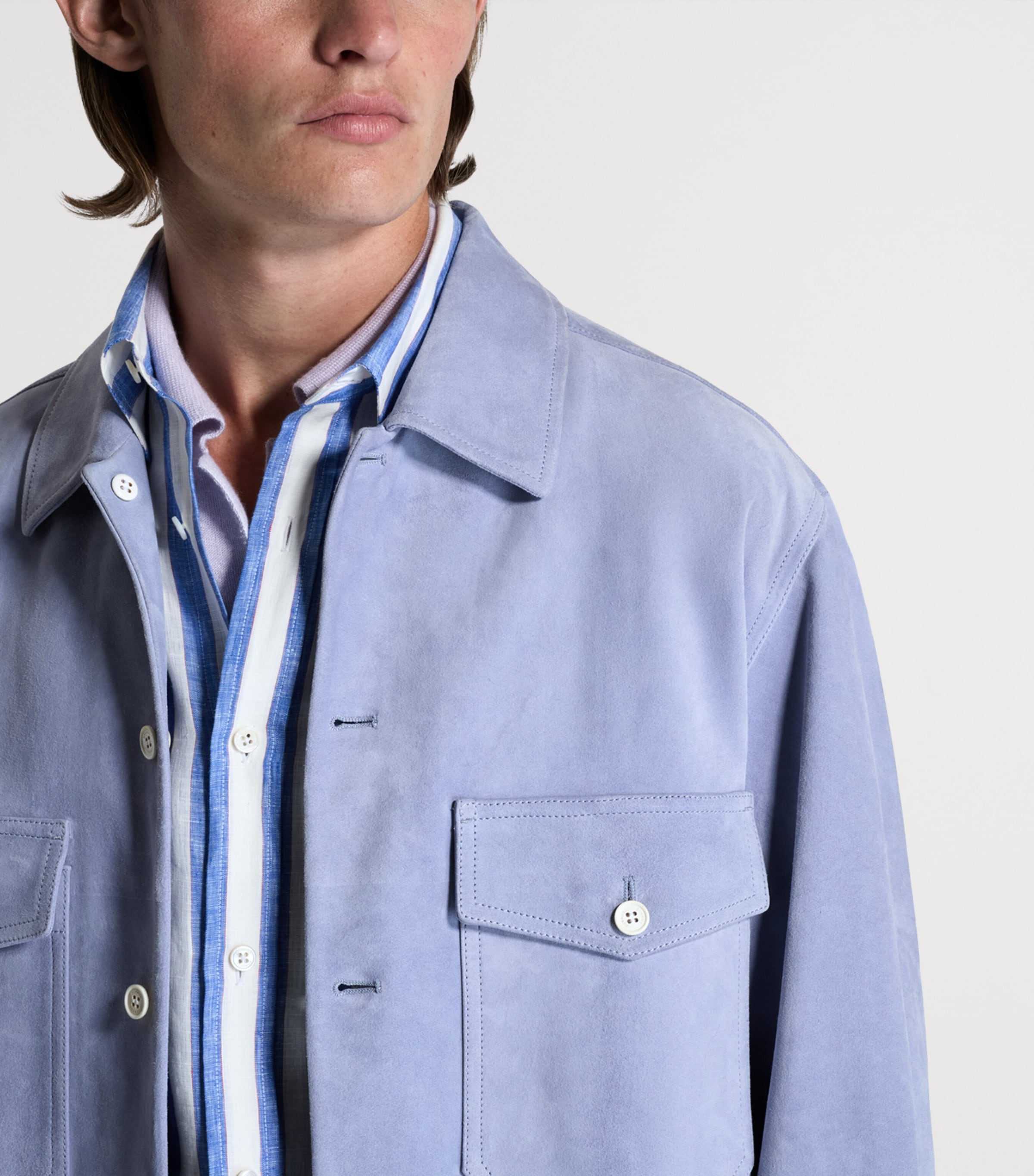 Dunhill Mens Suede Overshirt Lilac Image 5