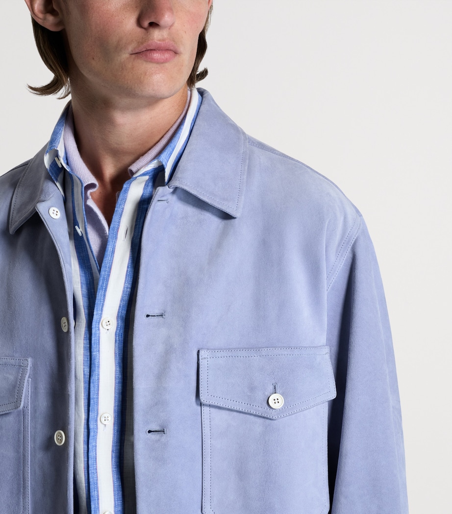 Dunhill Mens Suede Overshirt Lilac Image 5