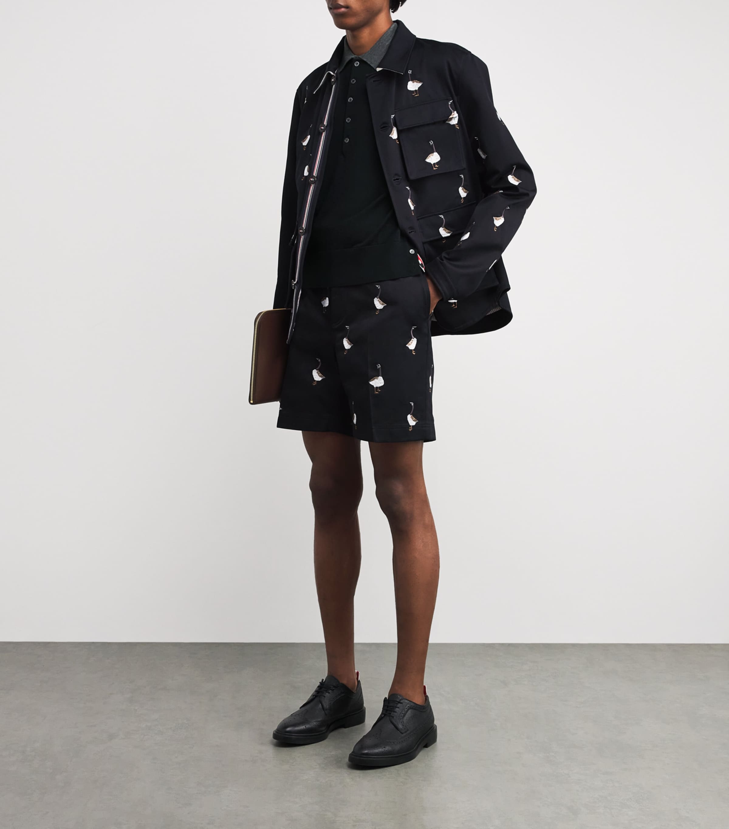 Virgin Wool Tricolour Polo Shirt NAVY/GREY/BROWN Image 2