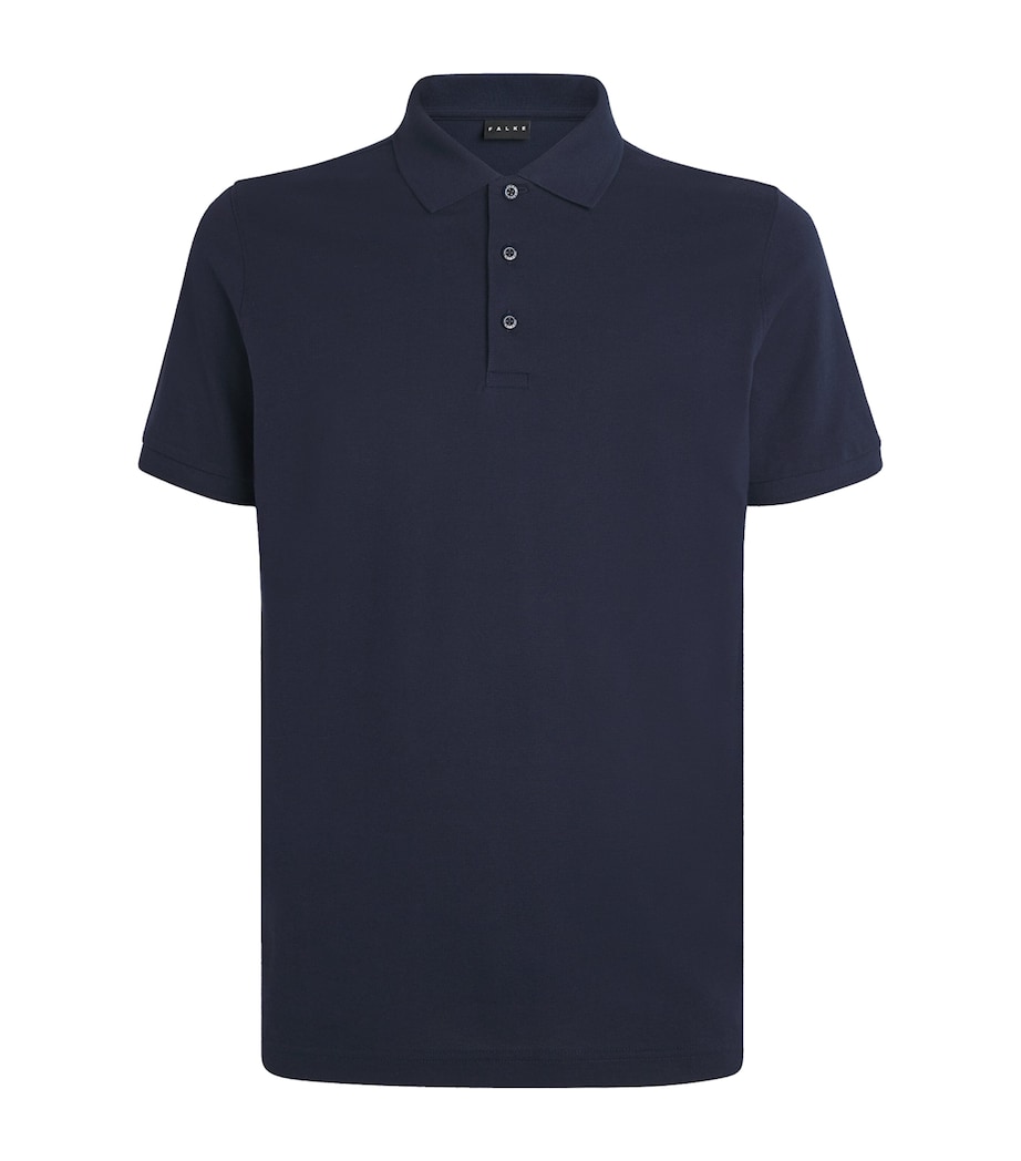 Falke Mens Pima Cotton Piqué Polo Shirt Space Blue Image 1