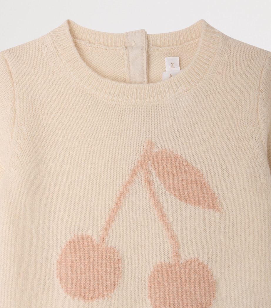 Bonpoint Cashmere-Blend Cherry Playsuit (3-18 Months) Rose Clair Chine Image 3