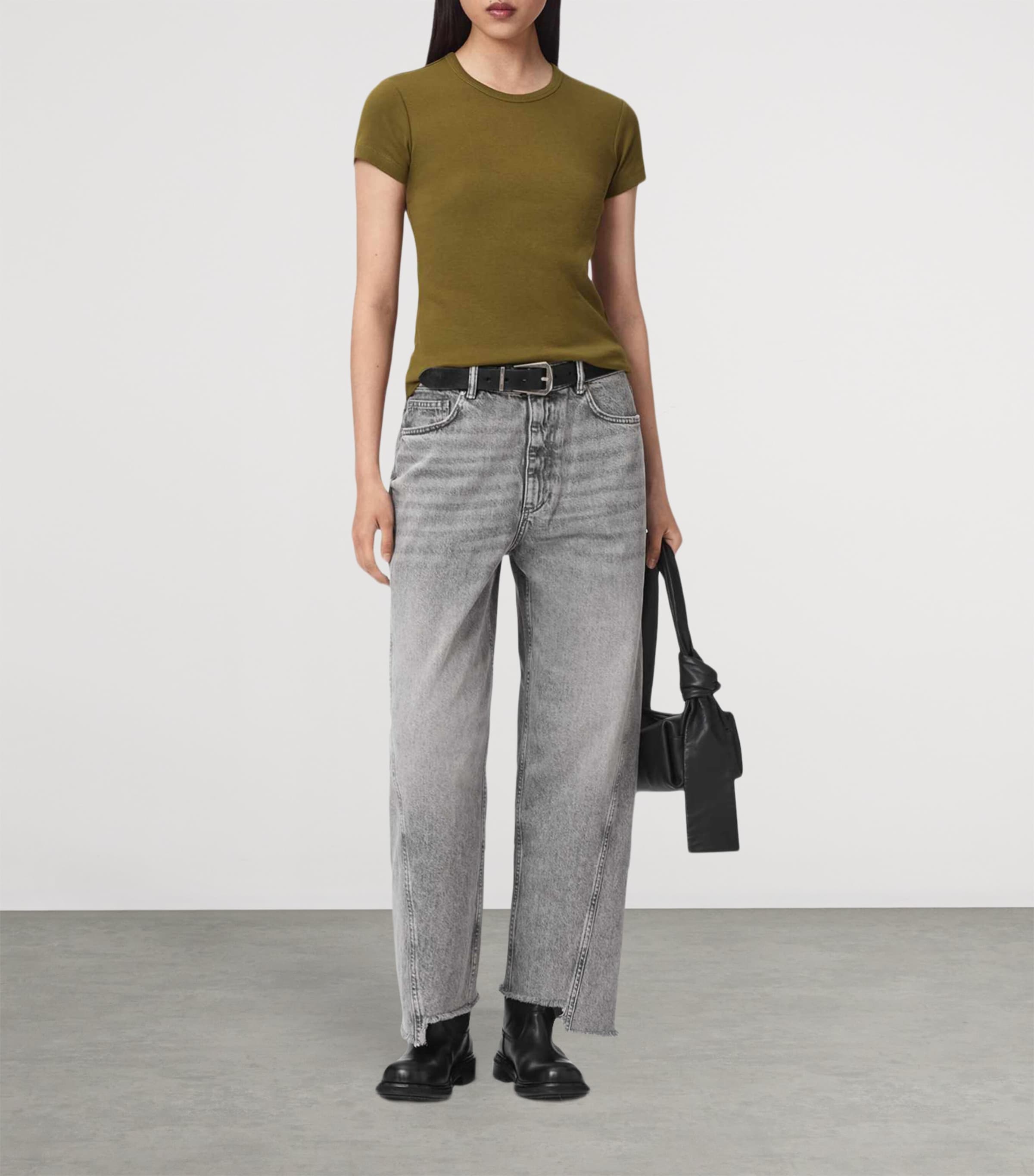 AllSaints Womens Organic Cotton Stevie T-Shirt Khaki Green Image 5
