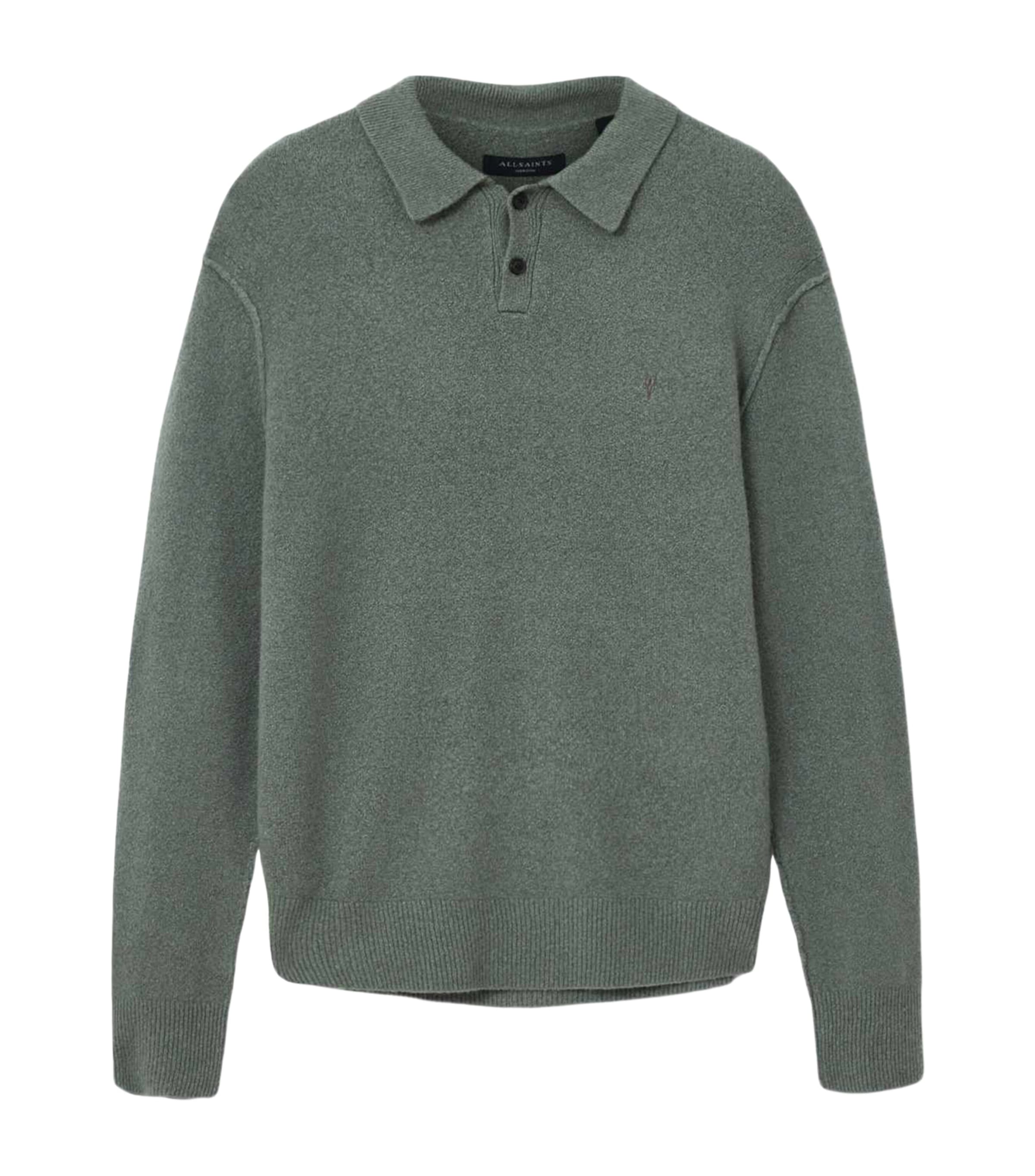 AllSaints Mens Statten Polo Sweater Maple Green Image 1