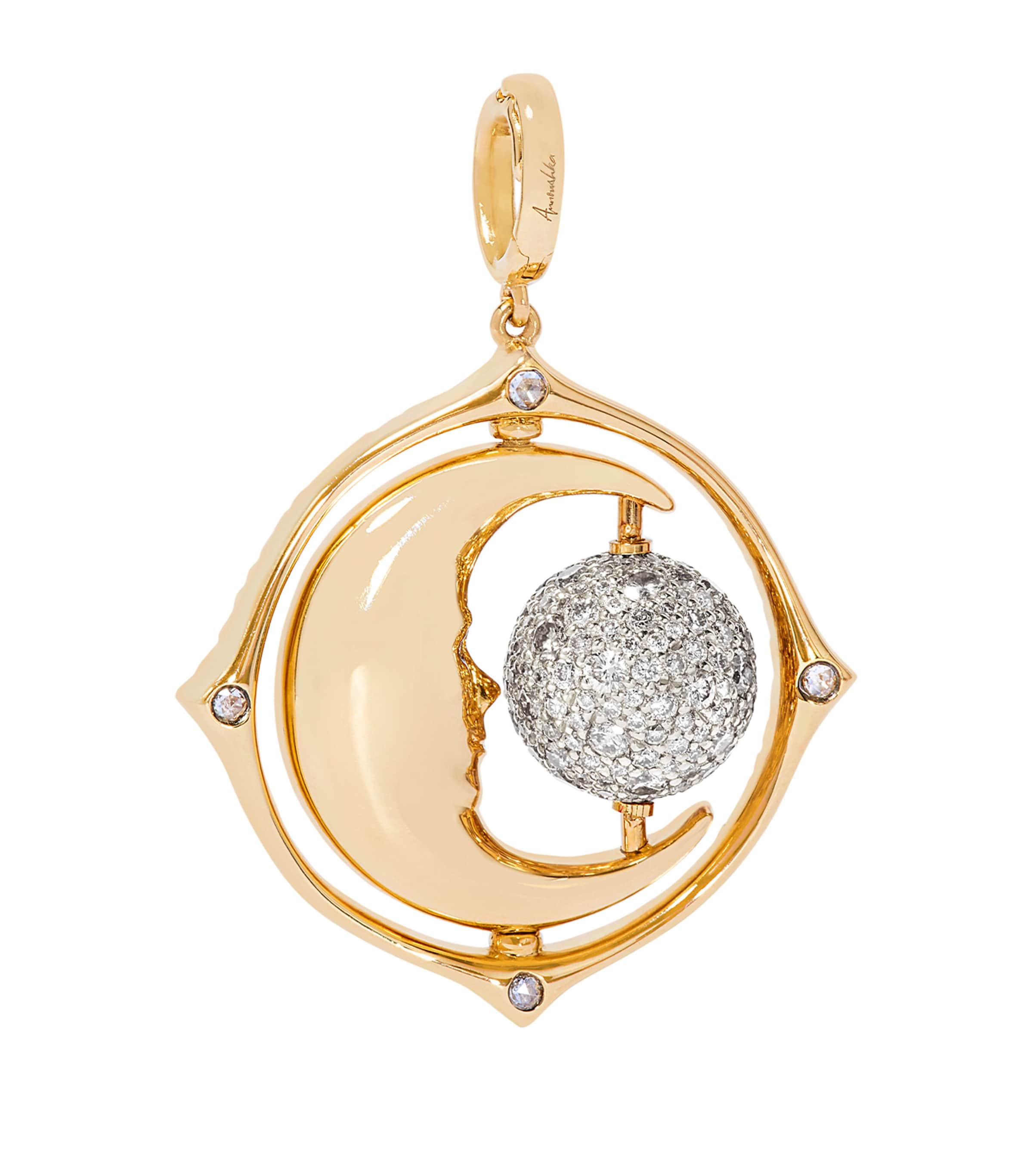 Mixed Gold and Diamond Mythology Spinning Moon Charm YELLOW GOLD Image 3