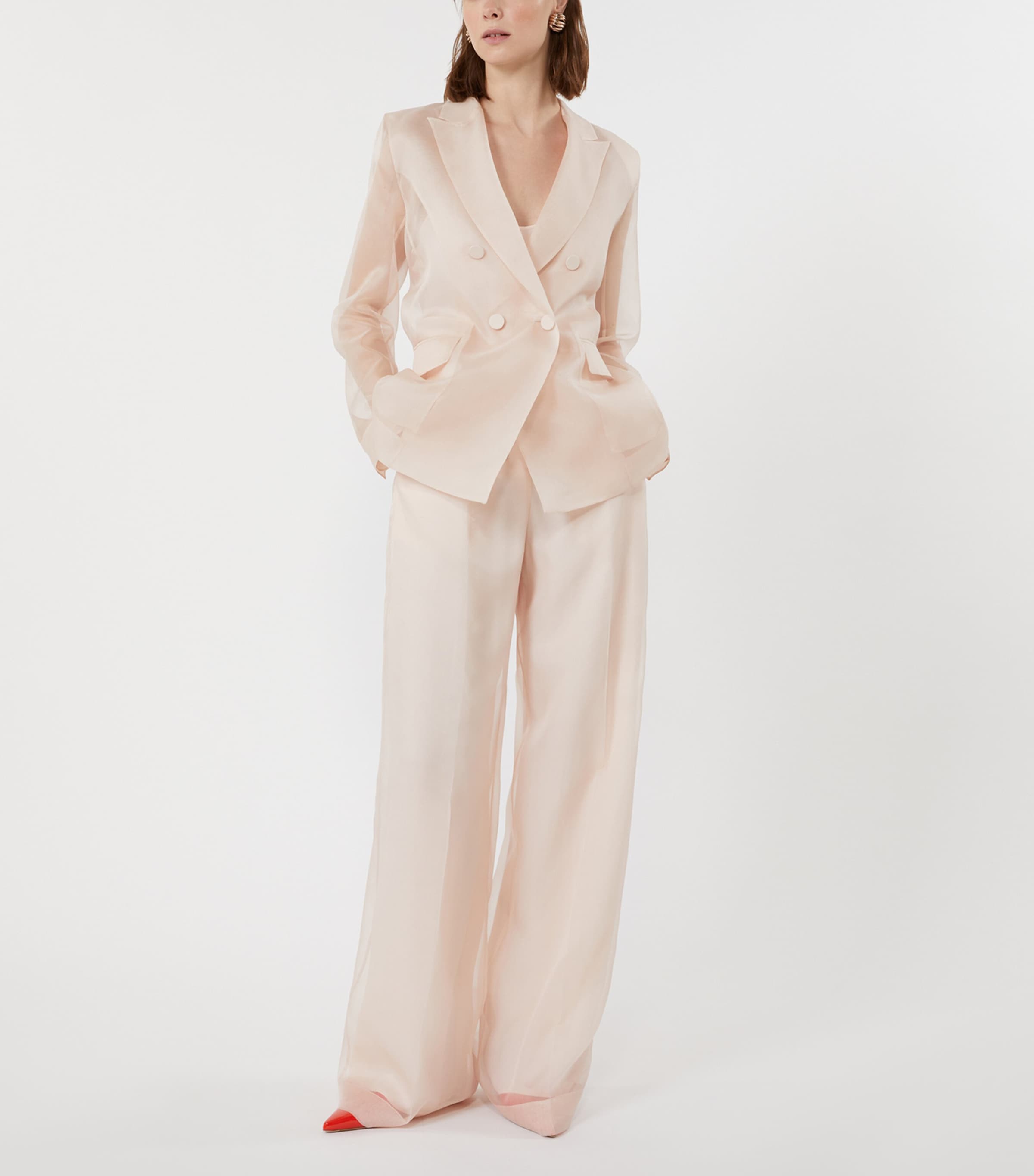 Max Mara Womens Silk Wide-Leg Trousers Powder Image 2