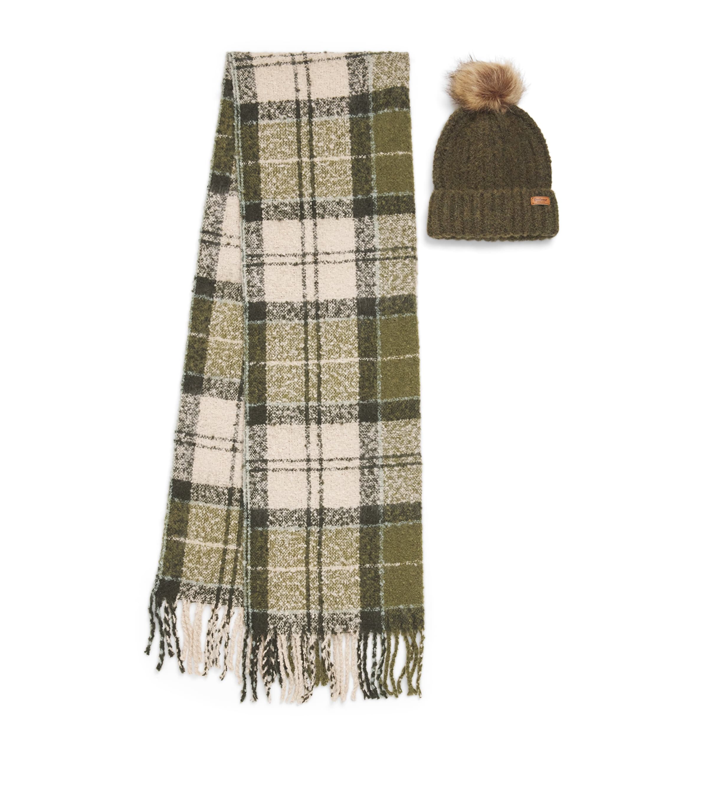 Barbour Saltburn Beanie & Tartan Scarf Gift Set In Ancient Loden