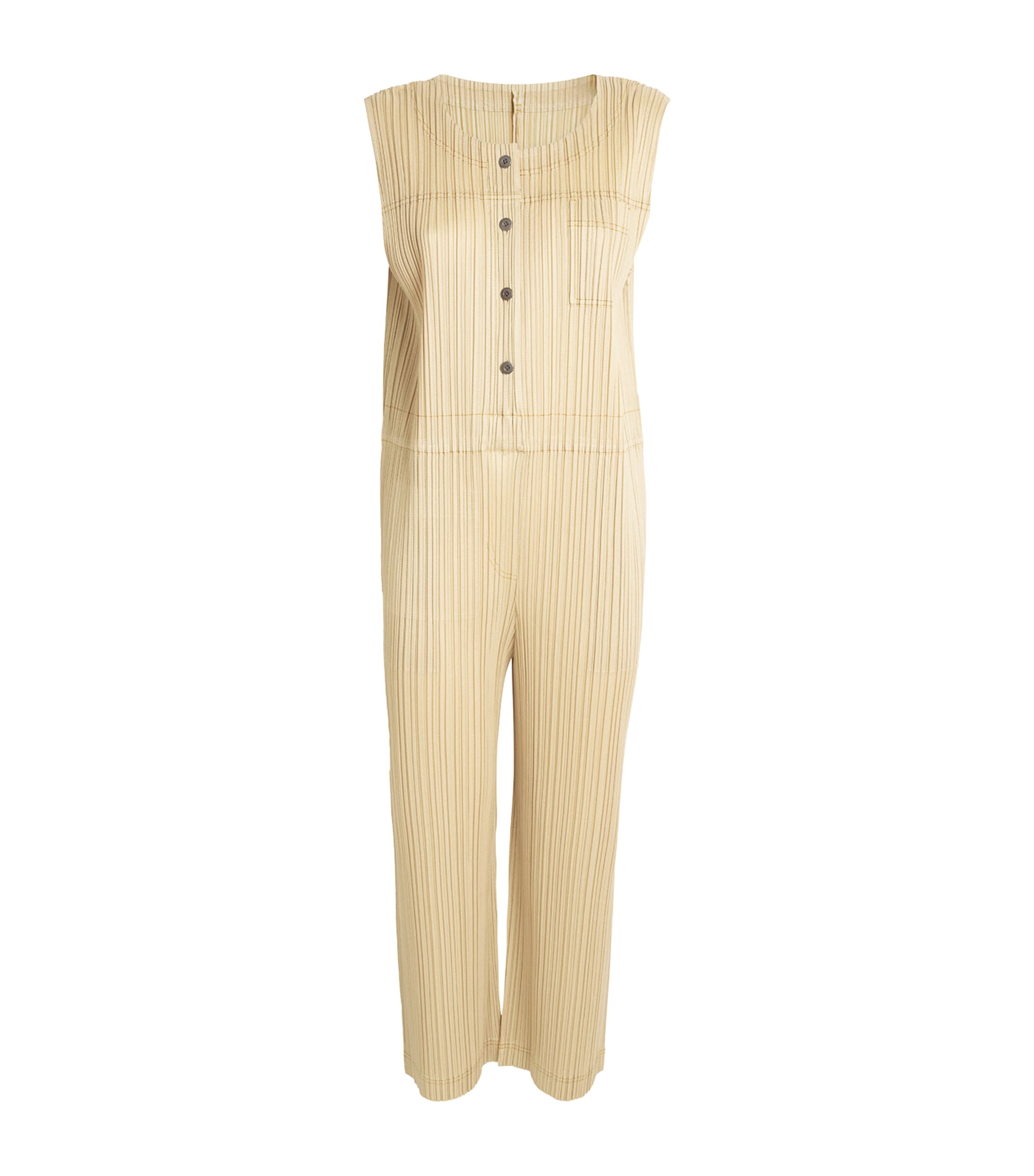 Issey Miyake Short-sleeve Cotton Denim Jumpsuit In Beige