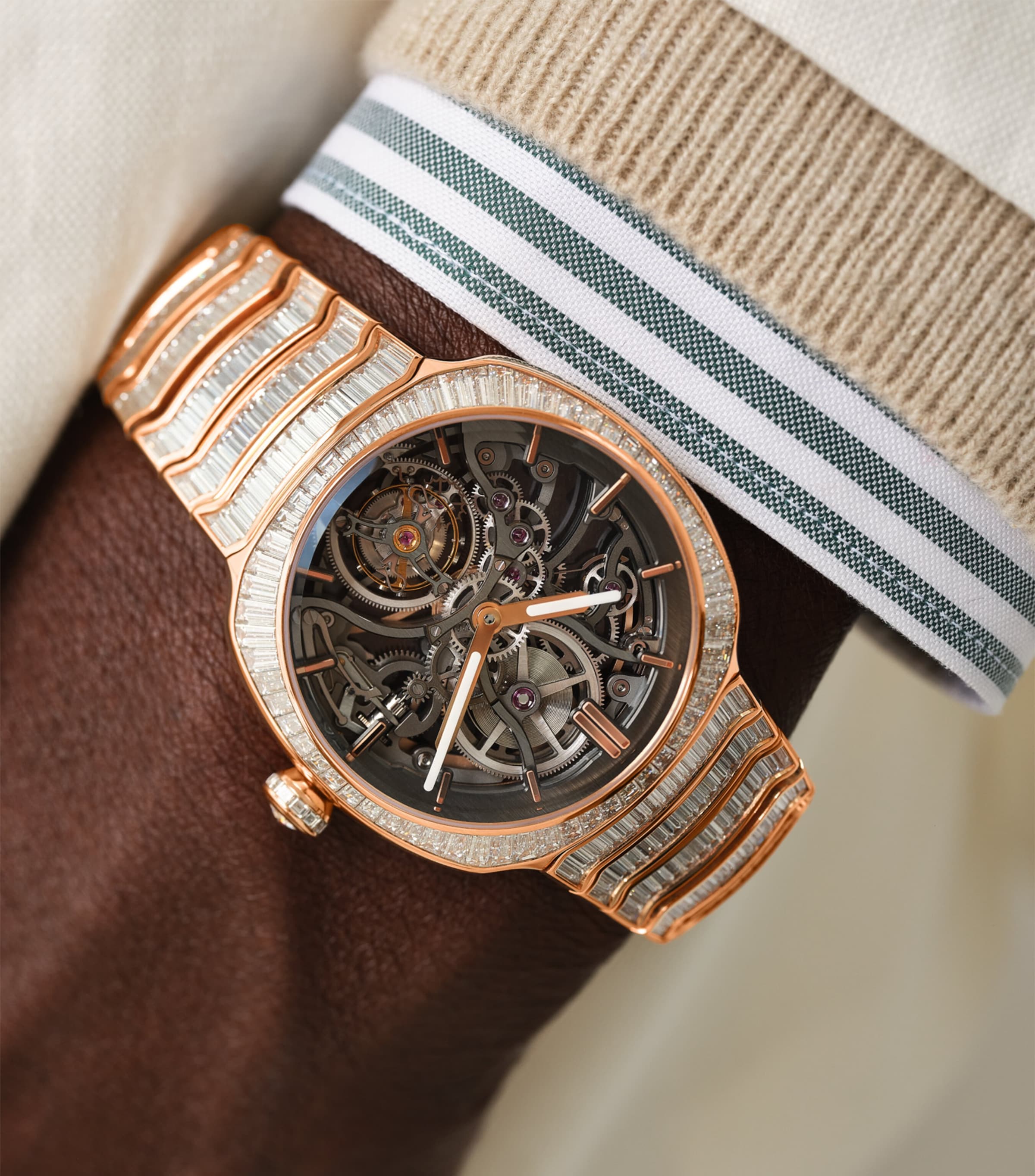 Rose Gold and Diamond Streamliner Tourbillon Skeleton Watch 40mm YELLOW GOLD Image 5