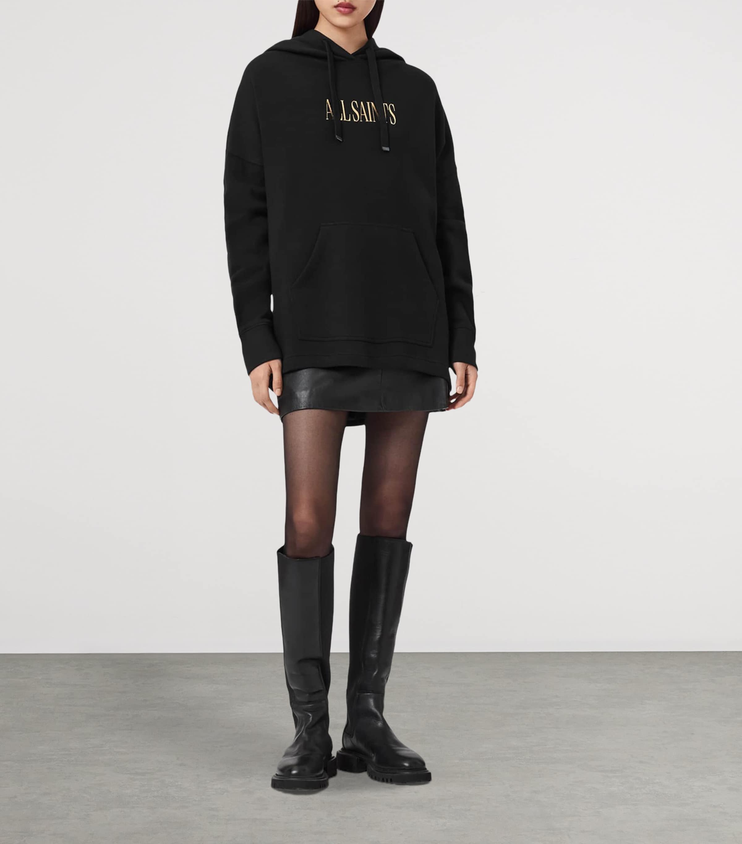 AllSaints Womens Organic Cotton Cora Etie Hoodie Black Image 2
