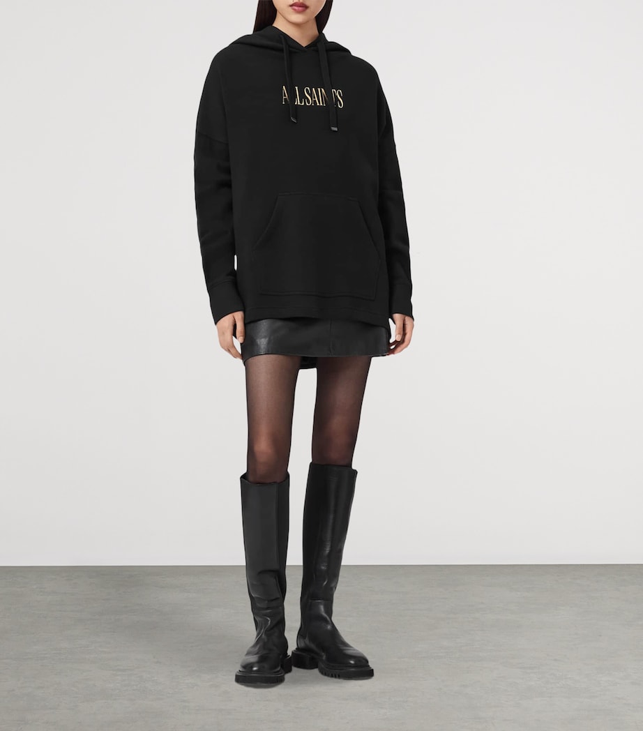 AllSaints Womens Organic Cotton Cora Etie Hoodie Black Image 2