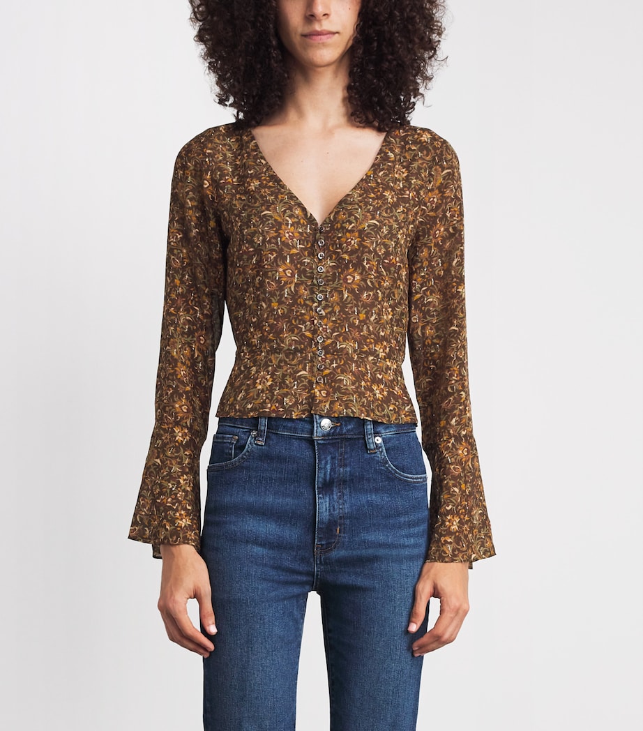 PAIGE Womens Silk-Blend Floral Mila Blouse Hickory Multi Image 4