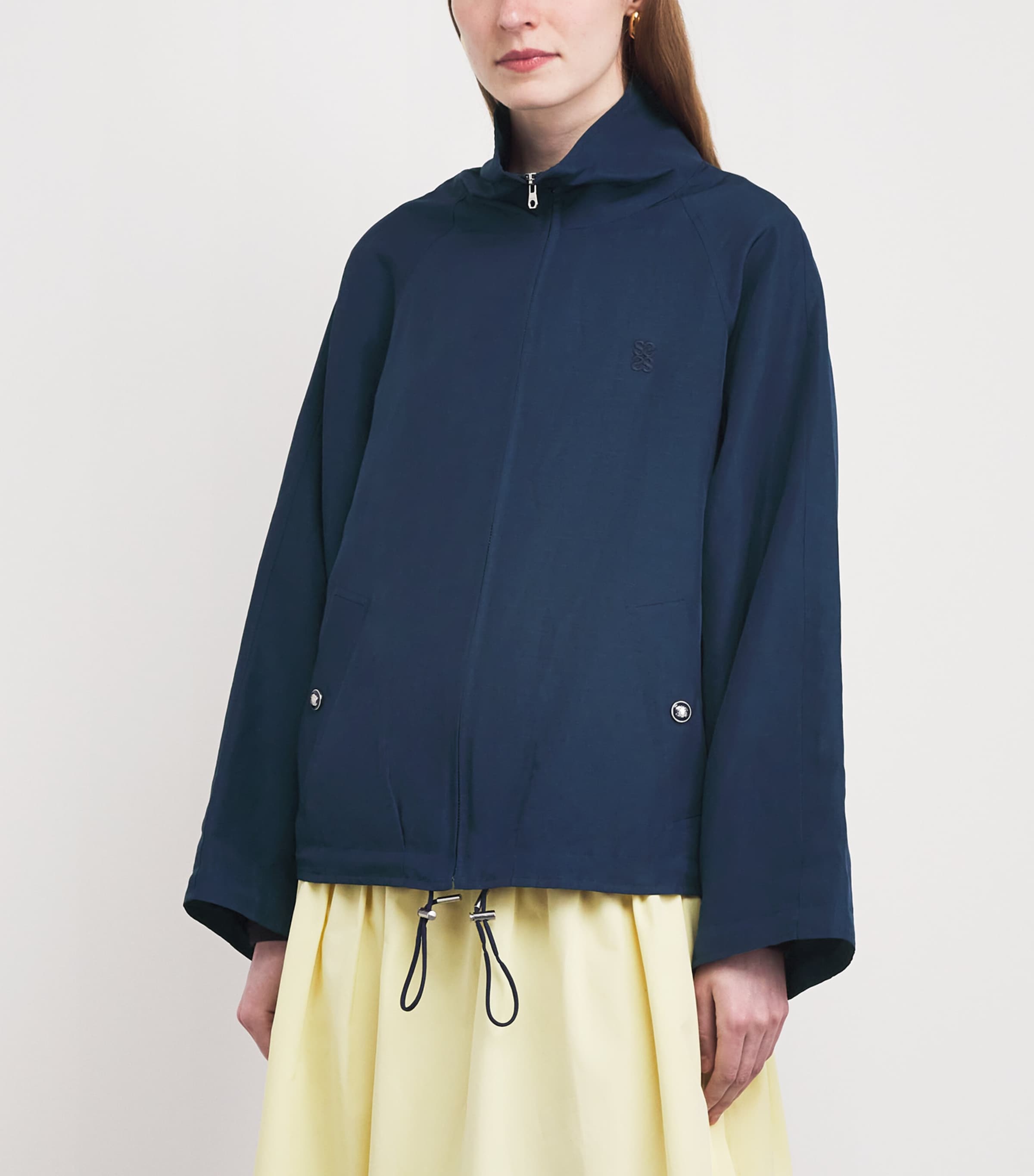 Sandro Paris Womens Embroidered Logo Funnel-Neck Jacket Navy Blue Image 4