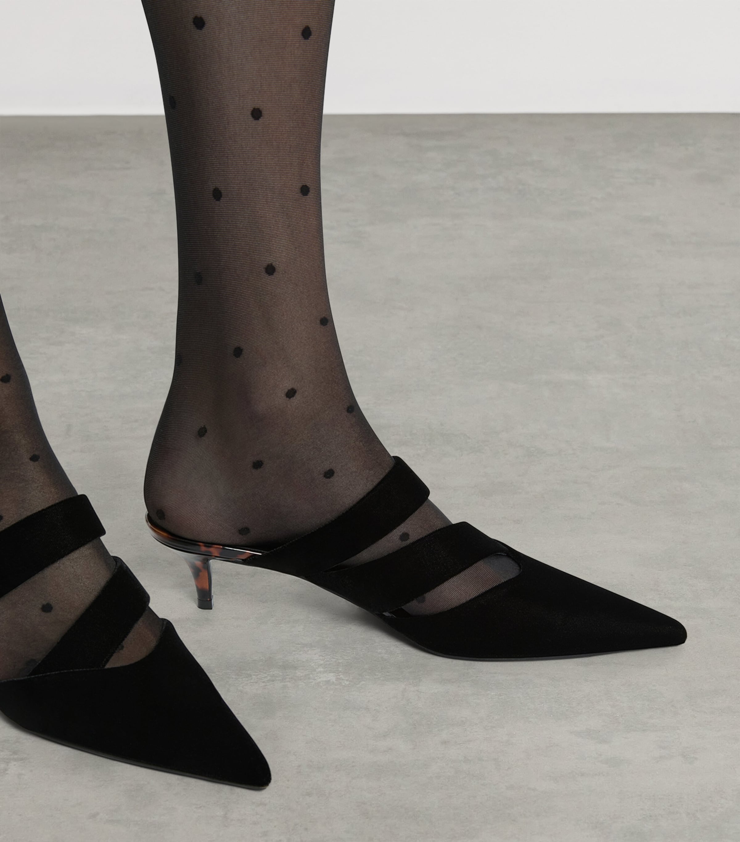 Balmain Velvet Heeled Mules 45 Eks Noir / Tartaruga Image 2