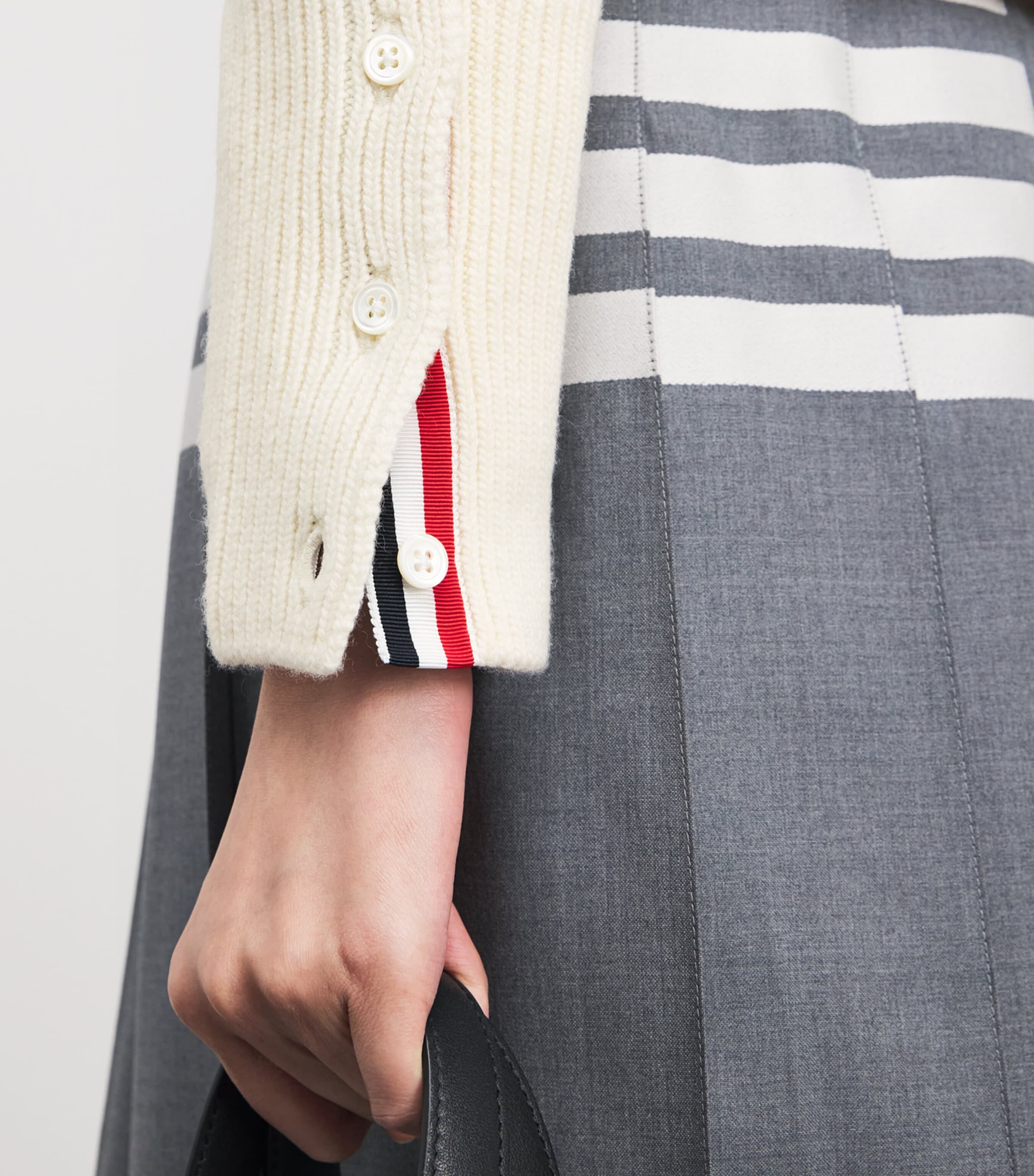 Thom Browne Womens Wool Hector 4-Bar Cardigan White Image 3