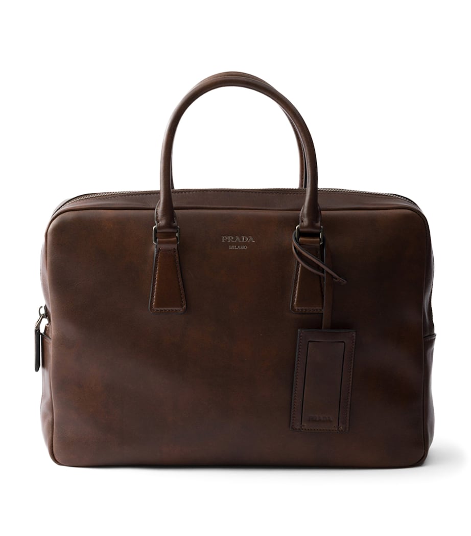 Prada Leather Logo Briefcase Brown Image 1