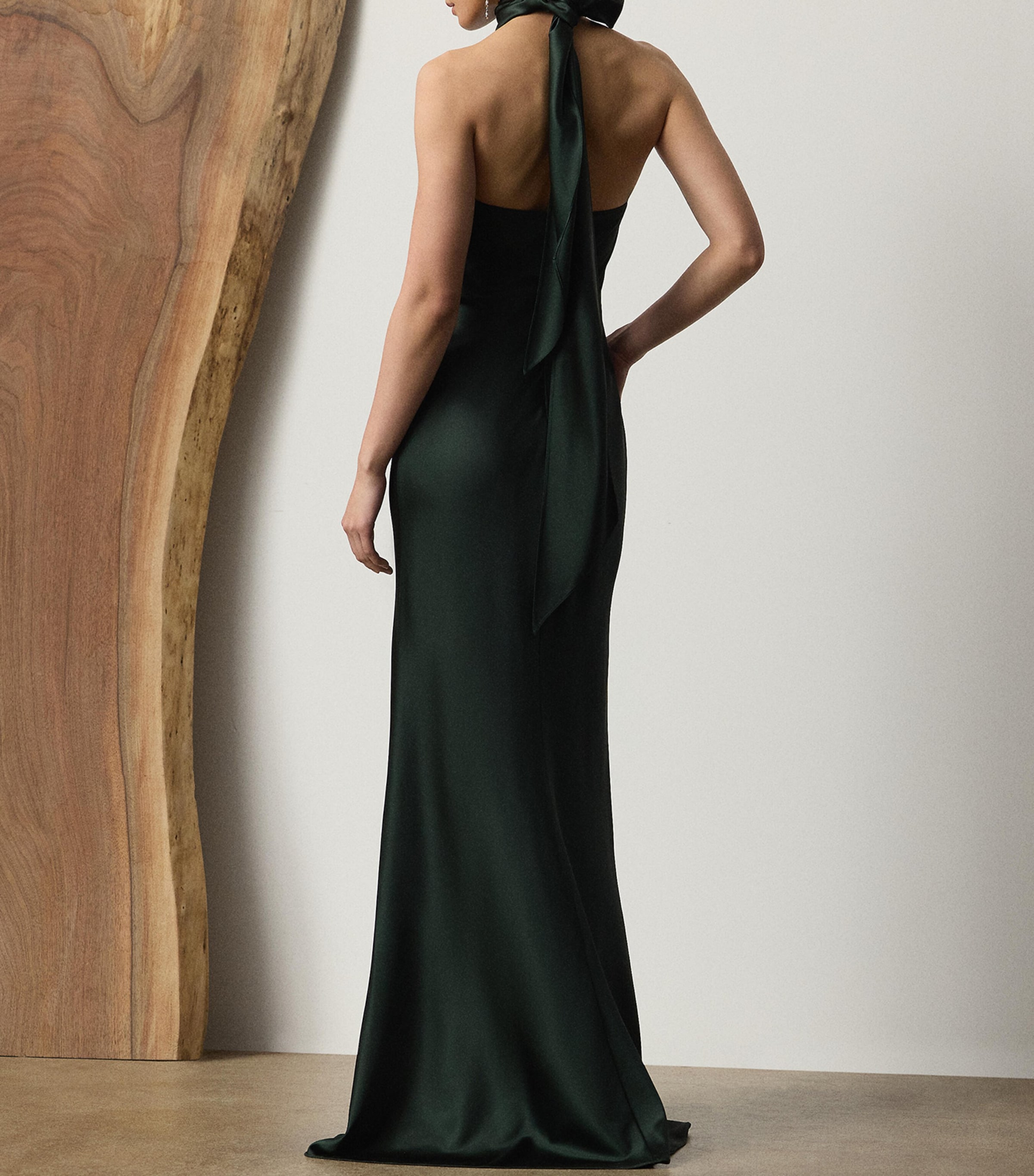 Satin Halterneck Dress DARK RACING GREEN Image 3