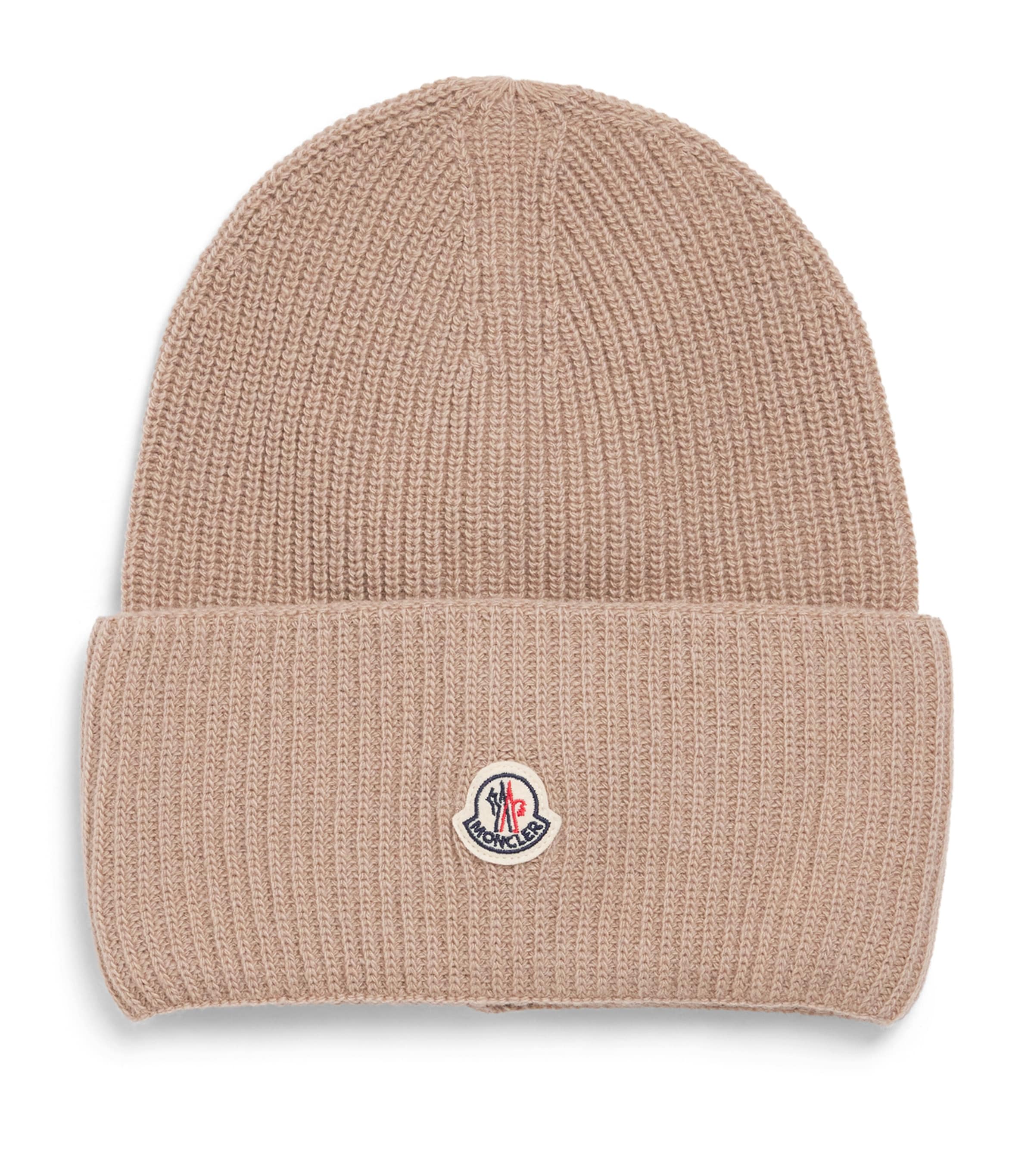 Moncler Wool Logo Beanie In Brown