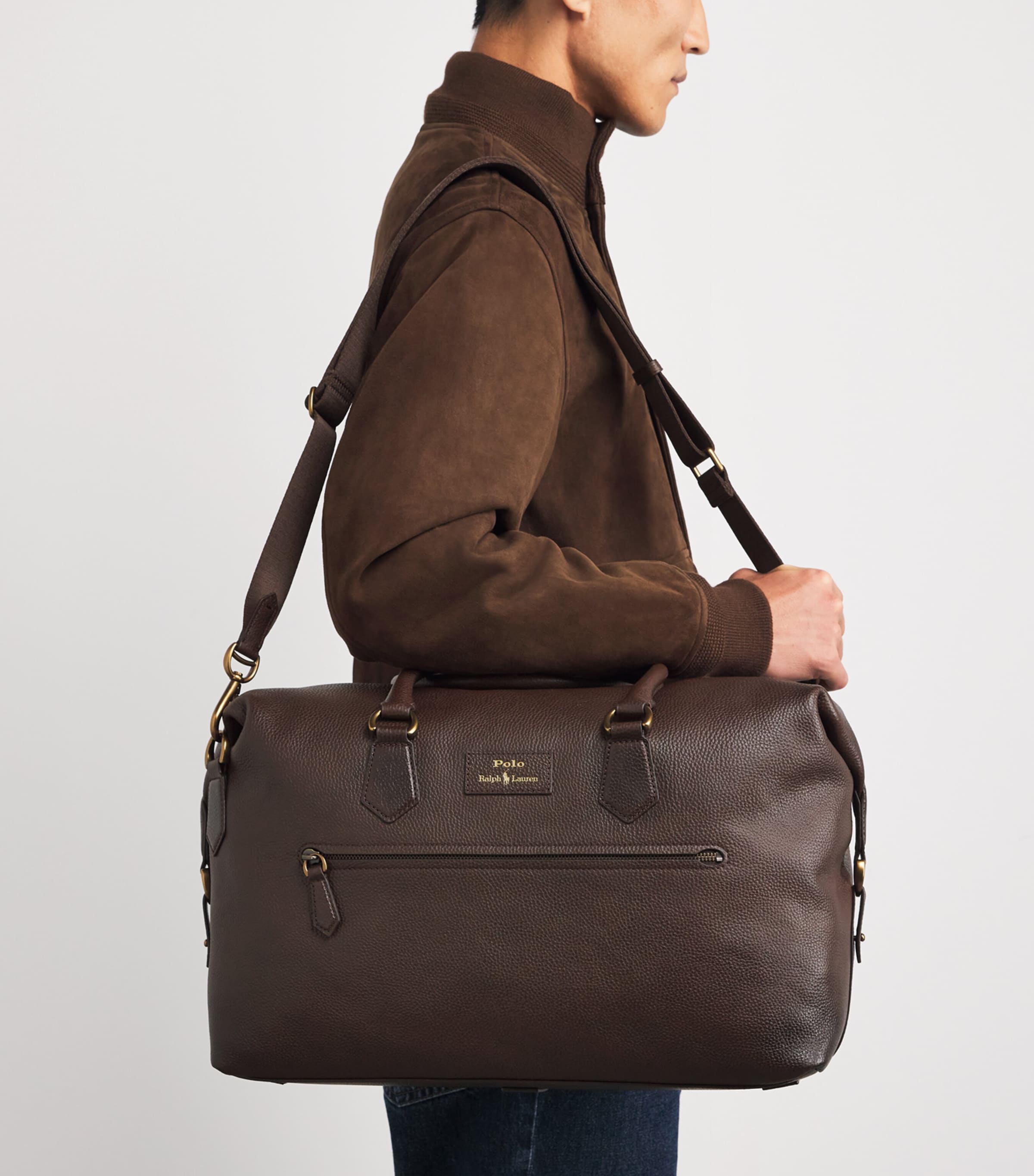 Grained Leather Duffle Bag DARK BROWN Image 5