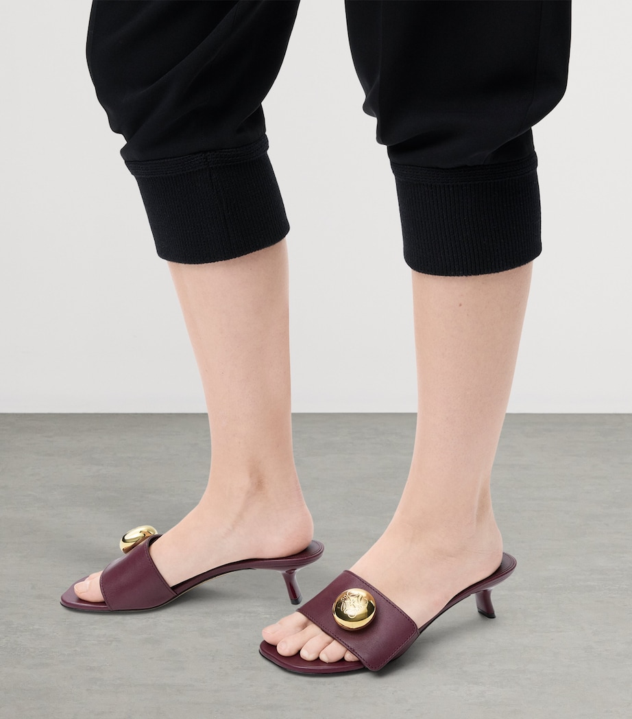 Leather Pebble Heeled Mules 45 BURGUNDY Image 2
